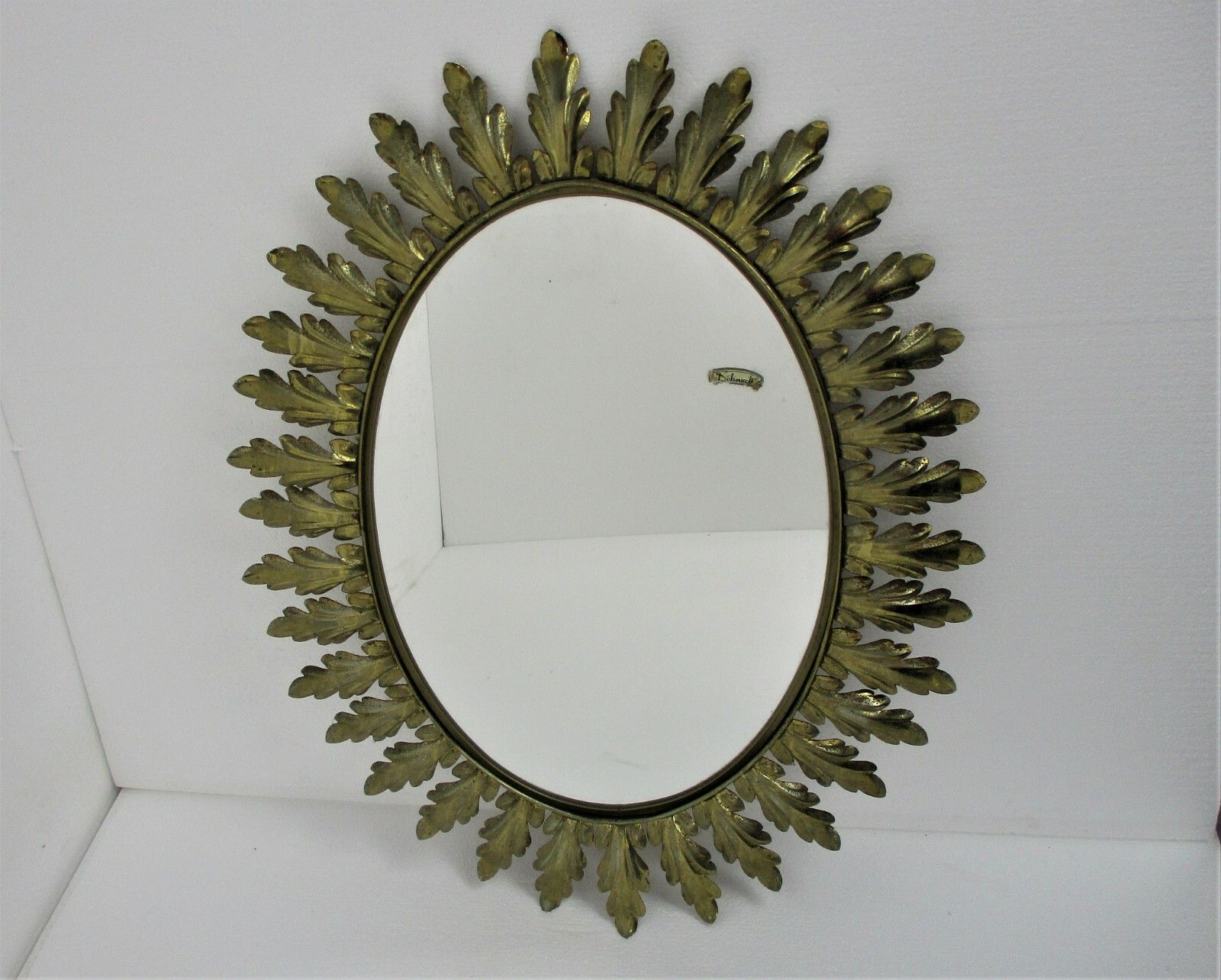 Mid Century Modern Large  Ornate Oval  Wall Hanging Mirror De Knudt Brass Leafs photo furniture