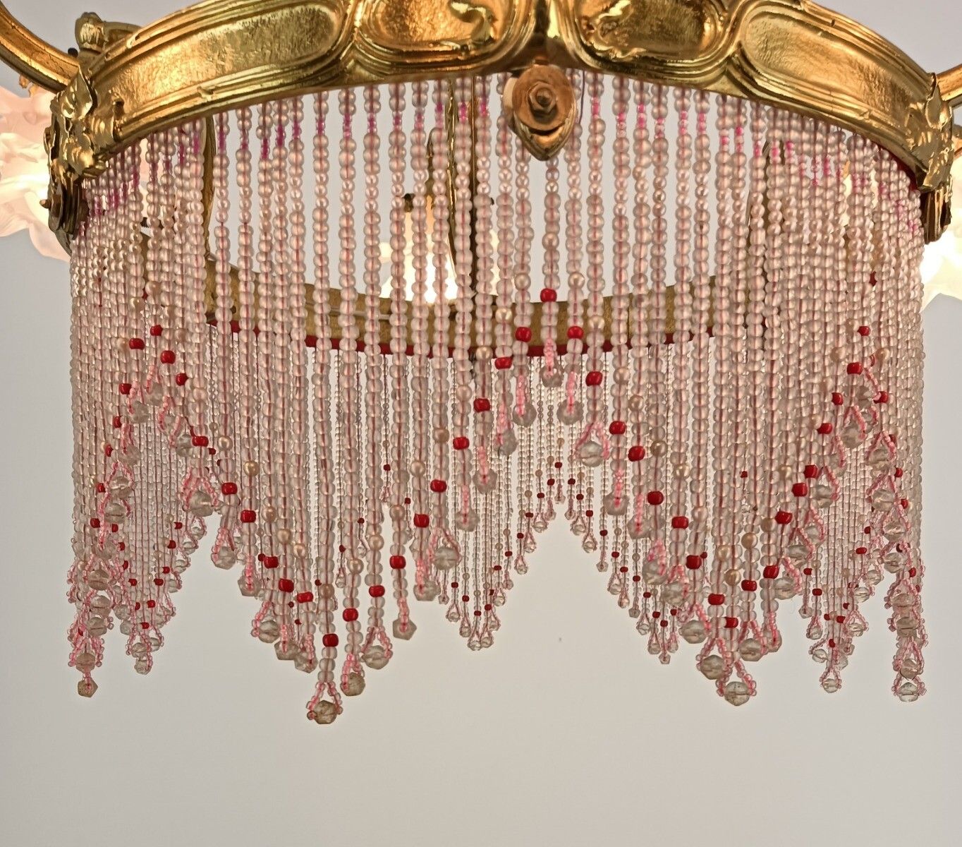 Bohemian Chic Bronze Dore Brass Chandelier Spaghetti Prisms Flower Shades 6 Ligh photo vinterior