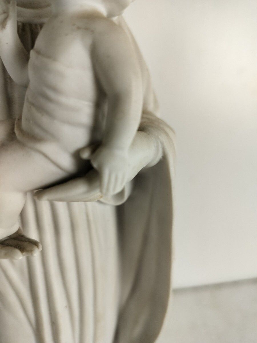 Antique 1900 Bisque Statue Virgin Mary Our Lady Madonna Infant Jesus France Gorg photo buy