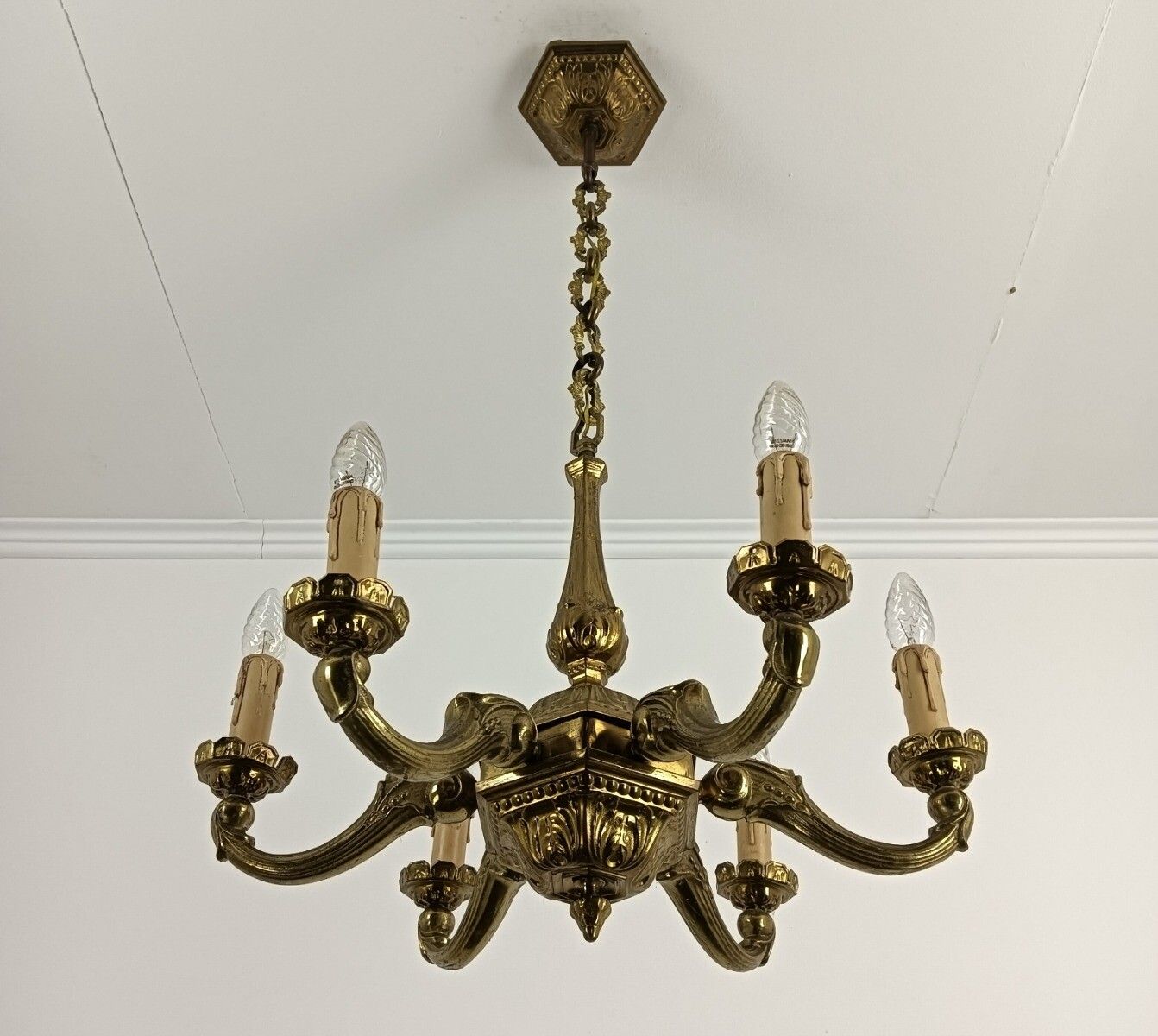 Art Nouveau Antique Chandelier Hammer Copper 6 Lights Beautiful Fixture photo furniture