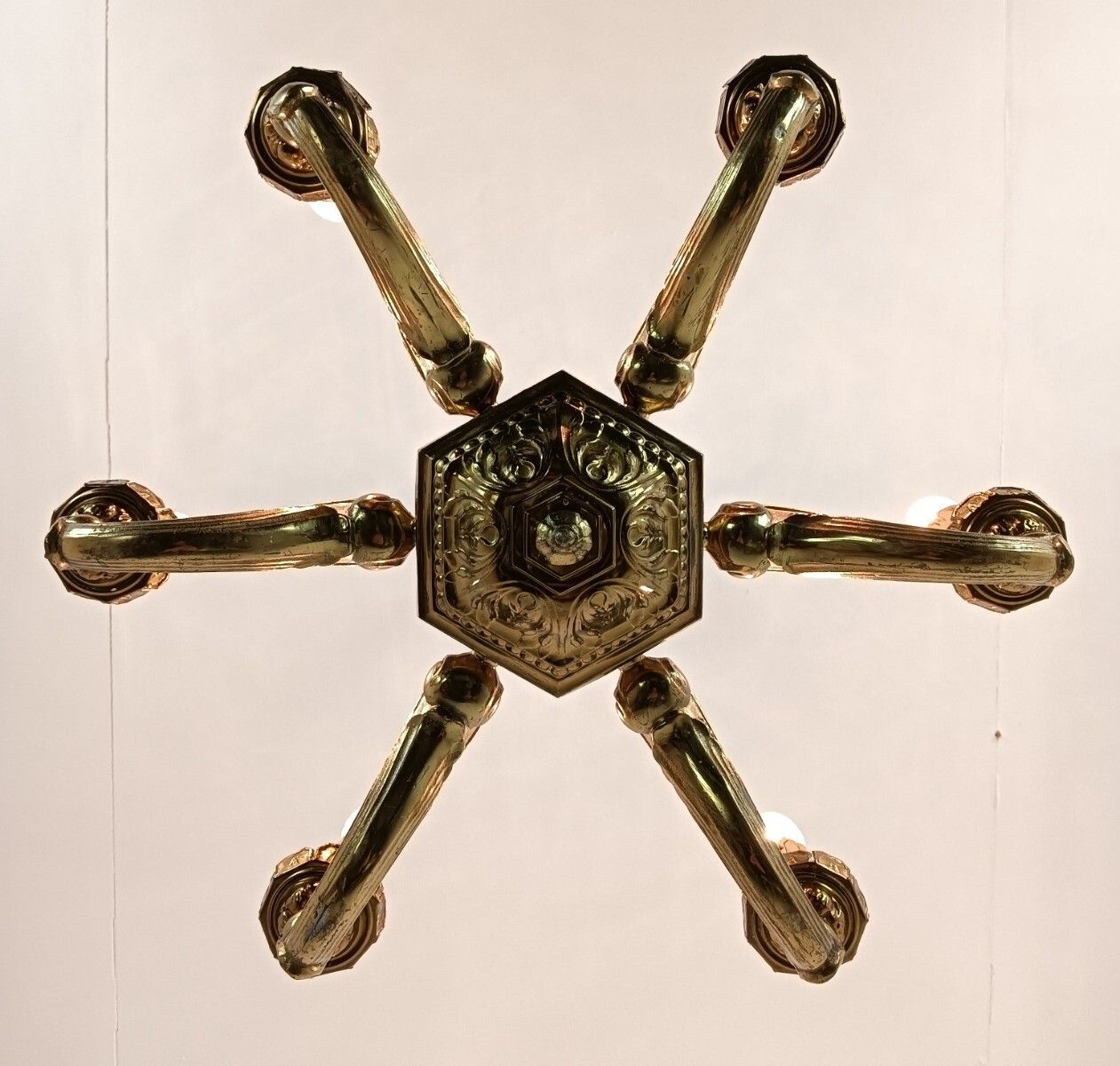 Art Nouveau Antique Chandelier Hammer Copper 6 Lights Beautiful Fixture photo vinterior