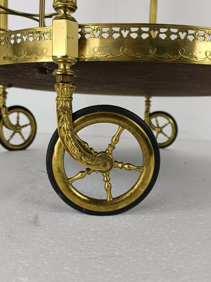 Round Italian Bar Cocktail Tea Cart Trolley Italian Hollywood Regency Marquetry photo 485.0
