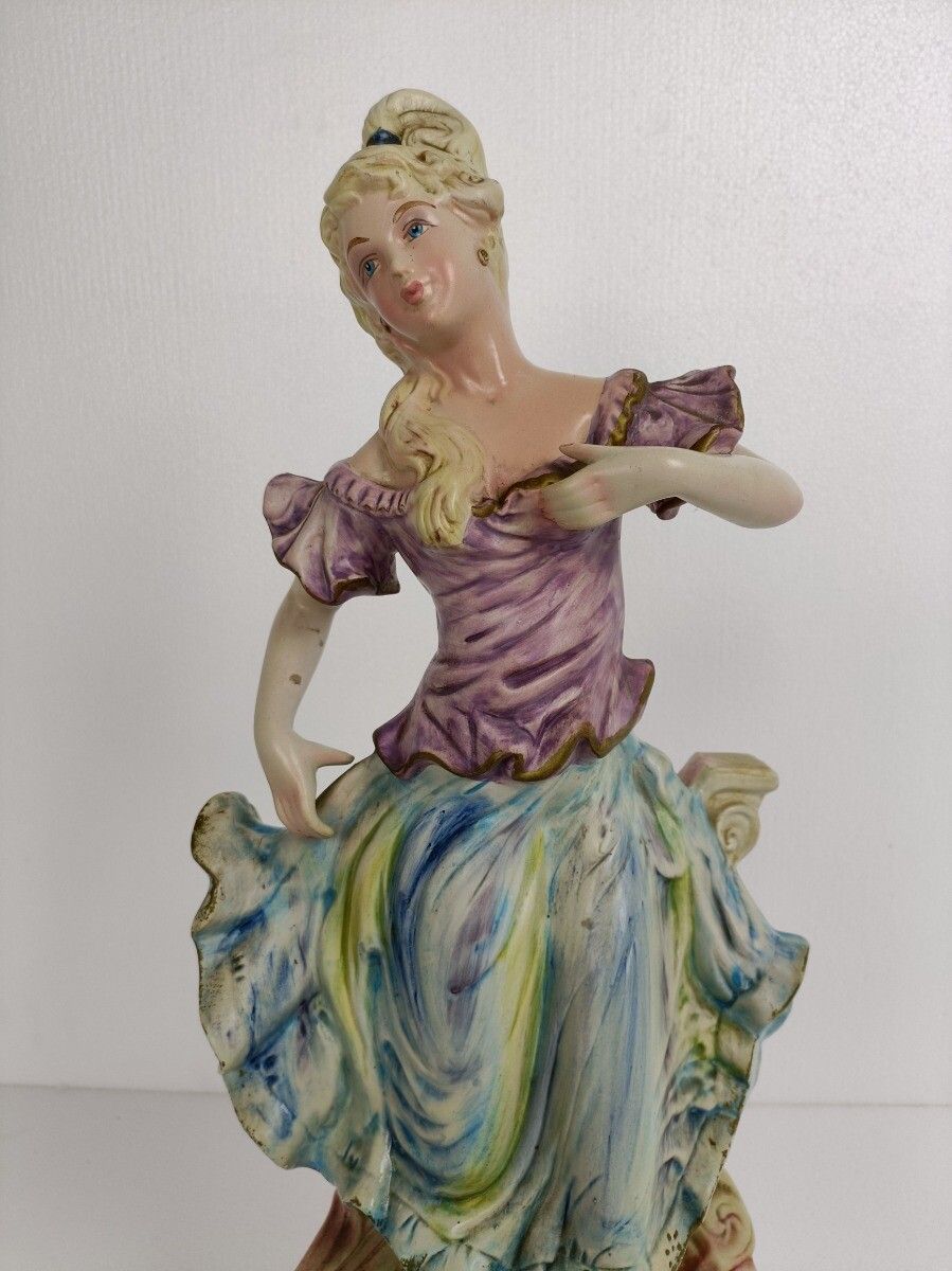 Large Figurine Statue Ceramic  Flower Girl Capodimonte Marked Italy photo vinterior