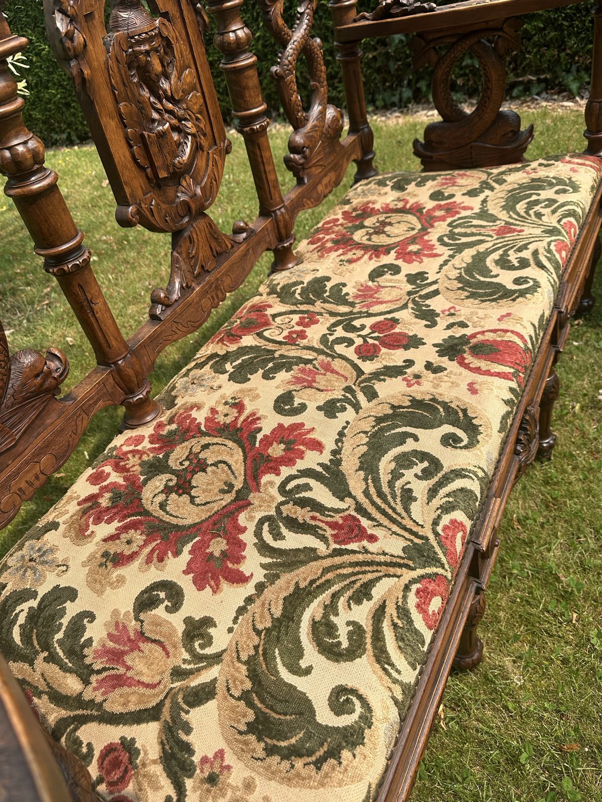 Superb Antique French Sofa & Chairs Set Neo Renaissance Figural / Fabric /Carved photo 965.0