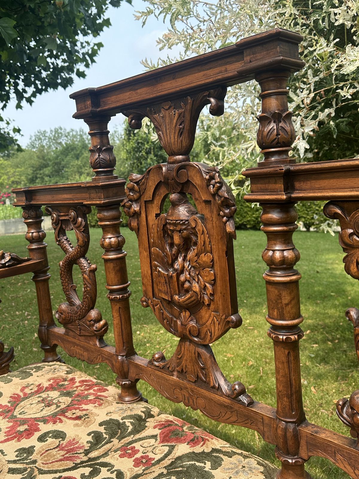 Superb Antique French Sofa & Chairs Set Neo Renaissance Figural / Fabric /Carved photo Furniture
