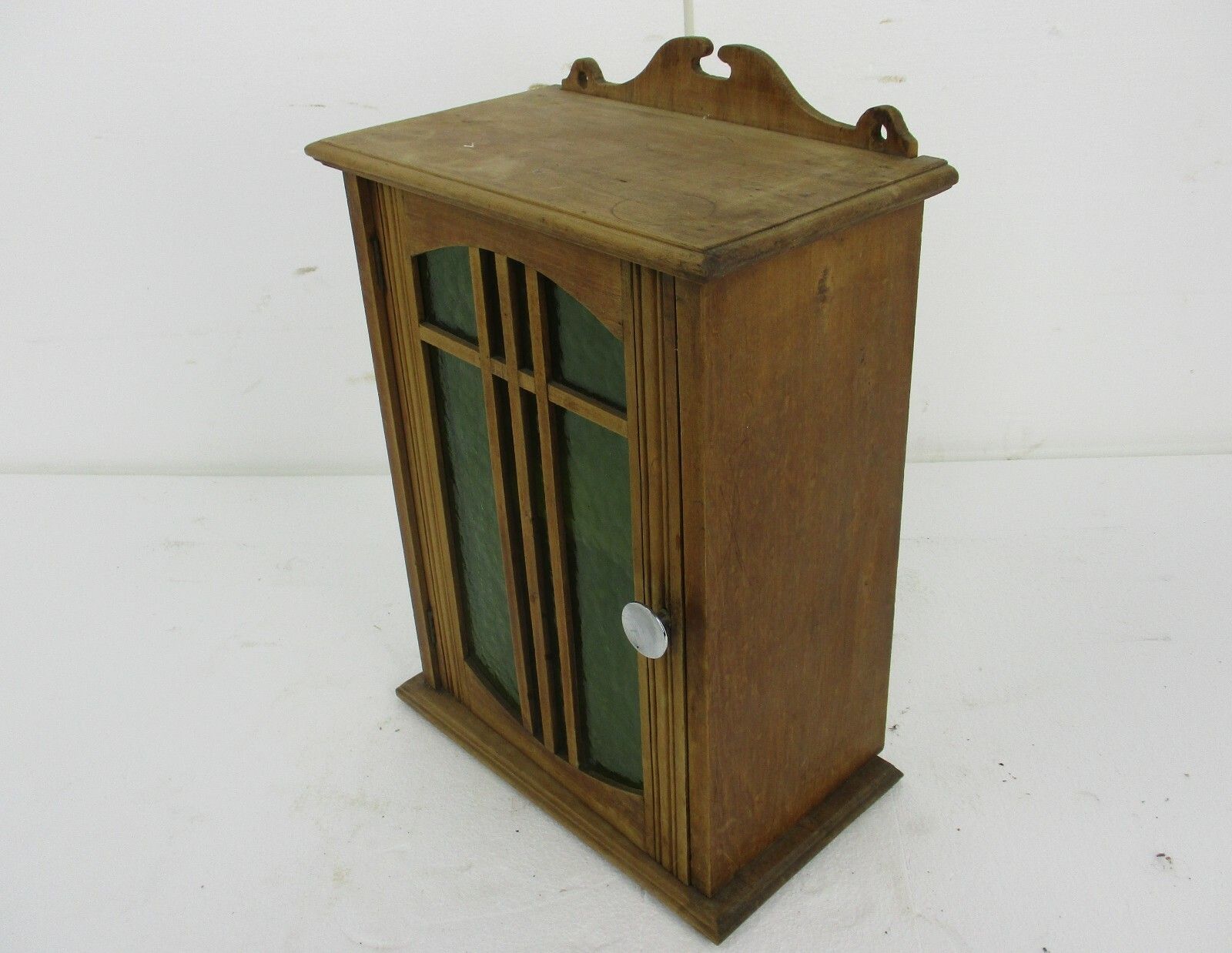Apothecary Bathroom Medicine Kitchen Cabinet Wood Art Deco Green Glass Gorgeous photo 427.0