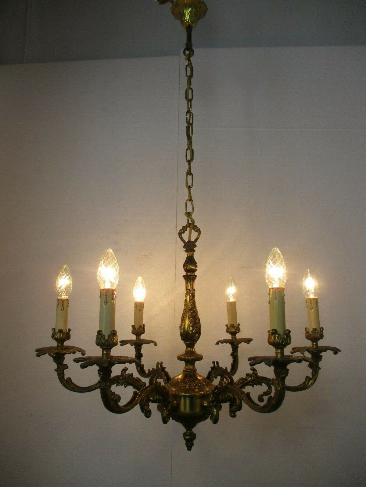 Impressive Chandelier 6 Arm Lights Brass Ornate Mid Century 50s Beatiful Working photo furniture