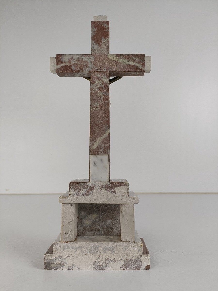 Antique Art Deco Ornate Marble Onyx Jesus Christ Cross Cross Table Standing Cruc photo vinterior