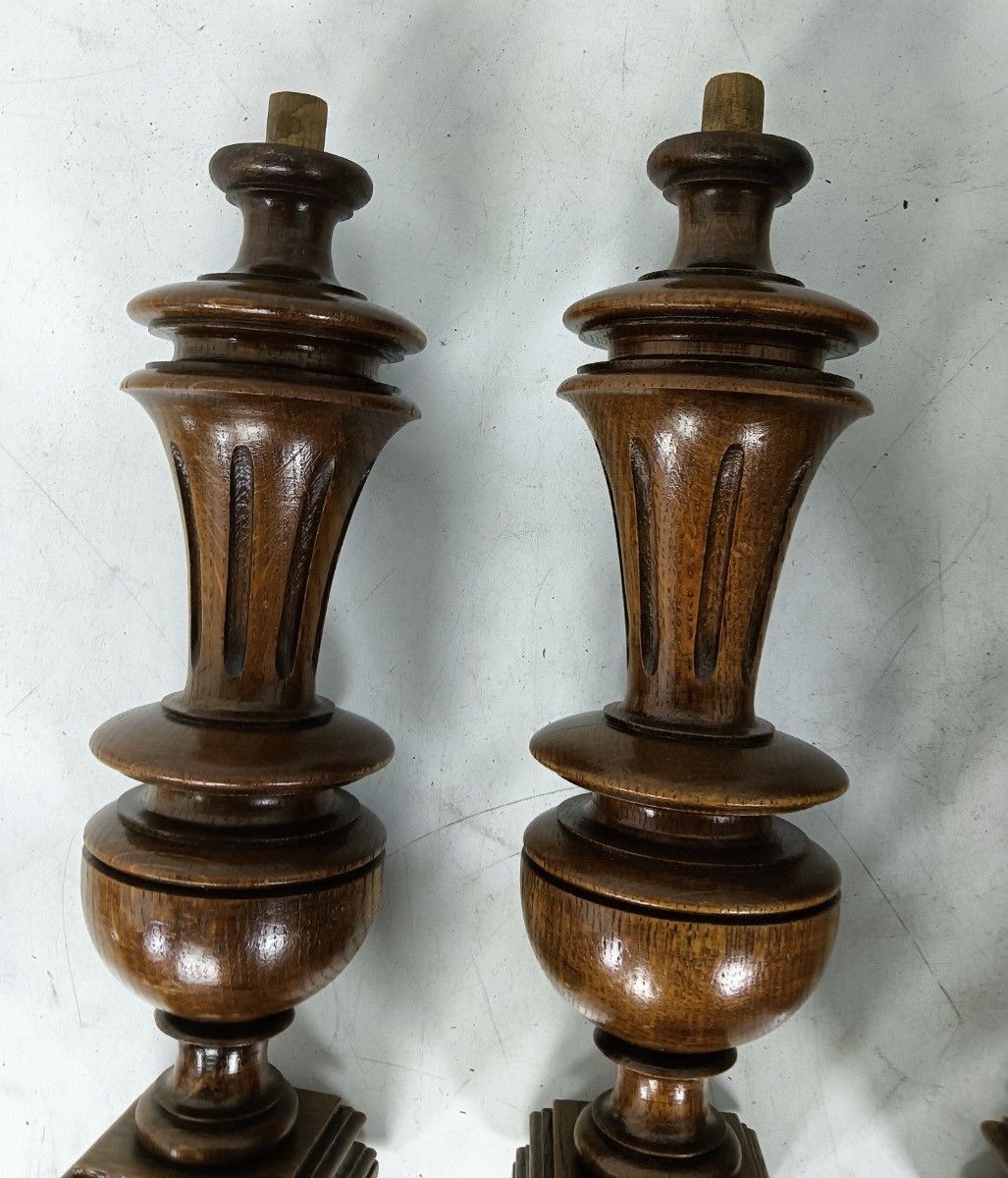 Set Of 4 Reclaimed Carved Wood Large Spindles Balusters Trim Posts Pillar Salvag photo Home Decor
