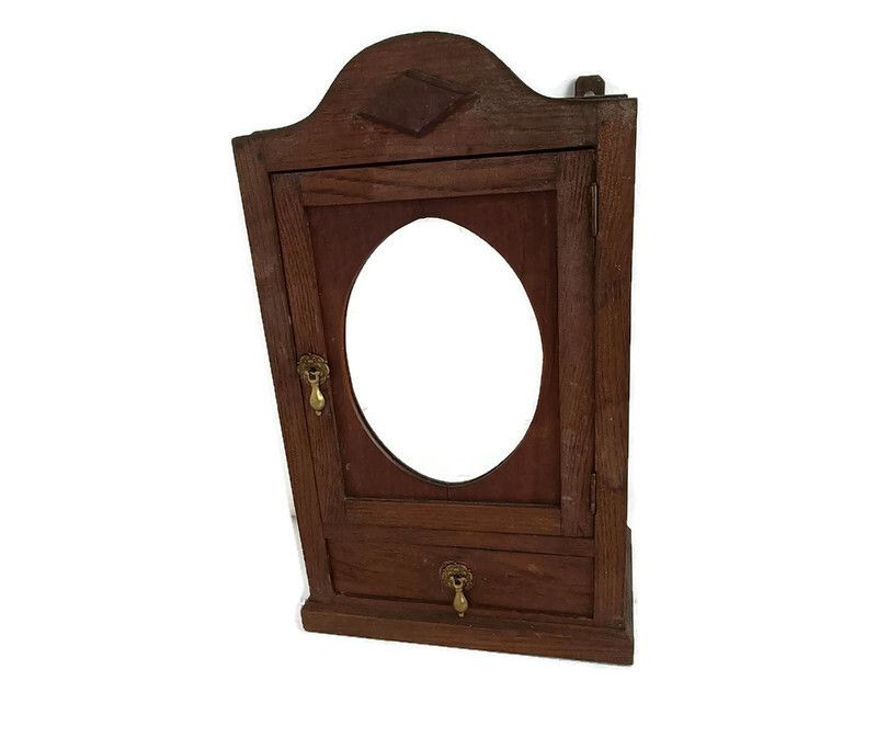 Antique Medicine Cabinet Apothecary Antique Oval Mirror Carved Wood Lovely Barn