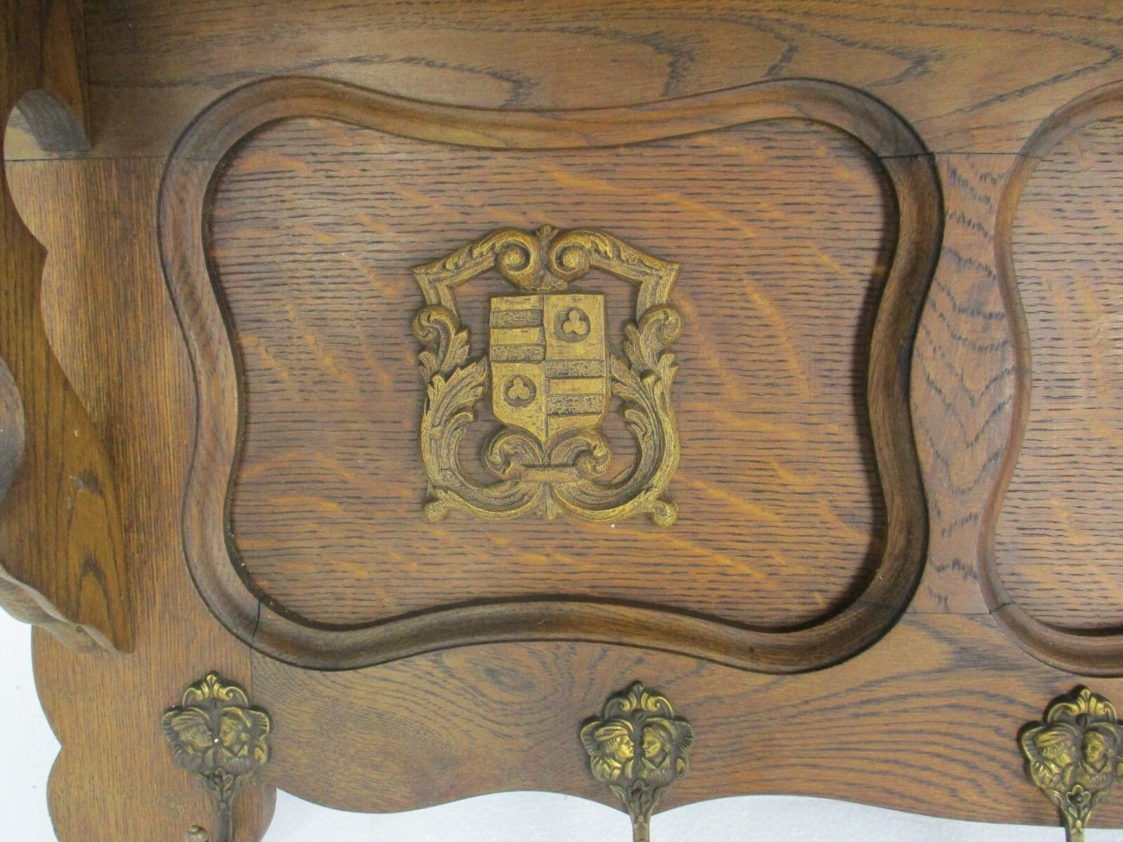 Xl Hand Carved Wood French Oak Coat Hat Kitchen Hallway Rack Antique  Shields photo for sale