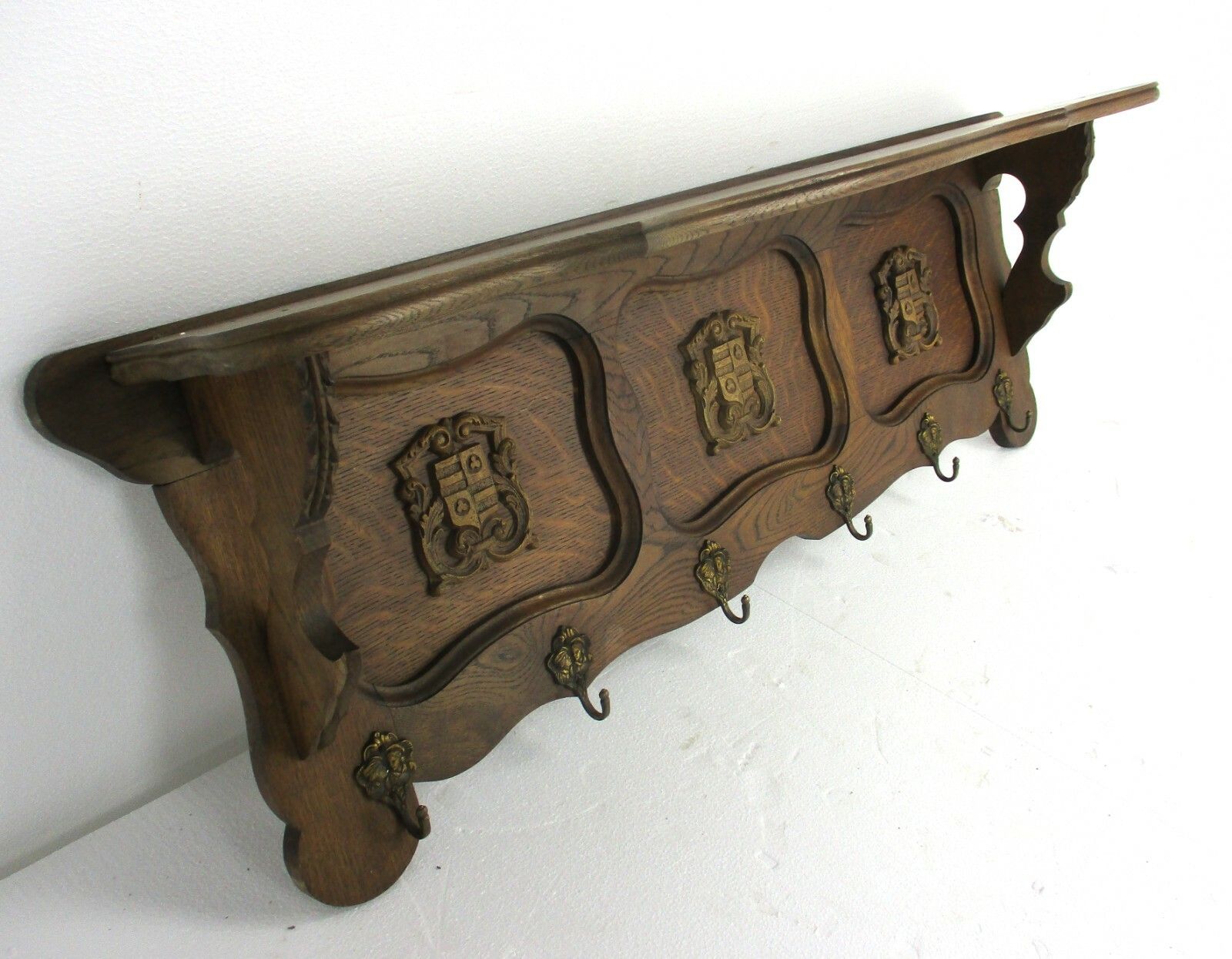 Xl Hand Carved Wood French Oak Coat Hat Kitchen Hallway Rack Antique  Shields photo 427.0