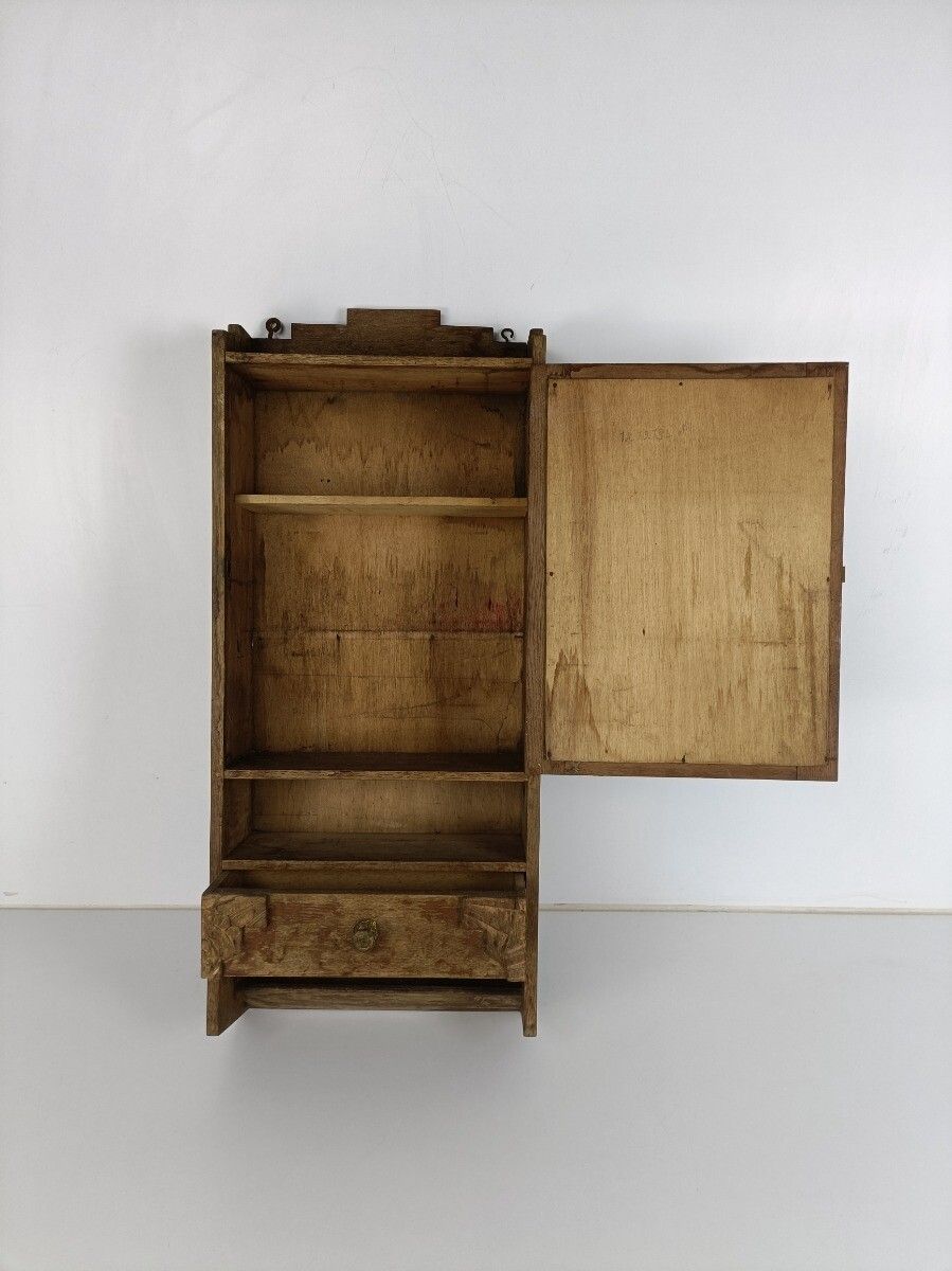 photo furniture Medicine Apothecary Cabinet Wall Hanging Wood Beveled Glass Mirror, Antique