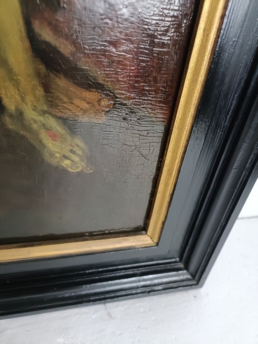 Stunning Painting Oil On Wooden Panel Jesus In Tomb With Angel 18th Century photo vinterior