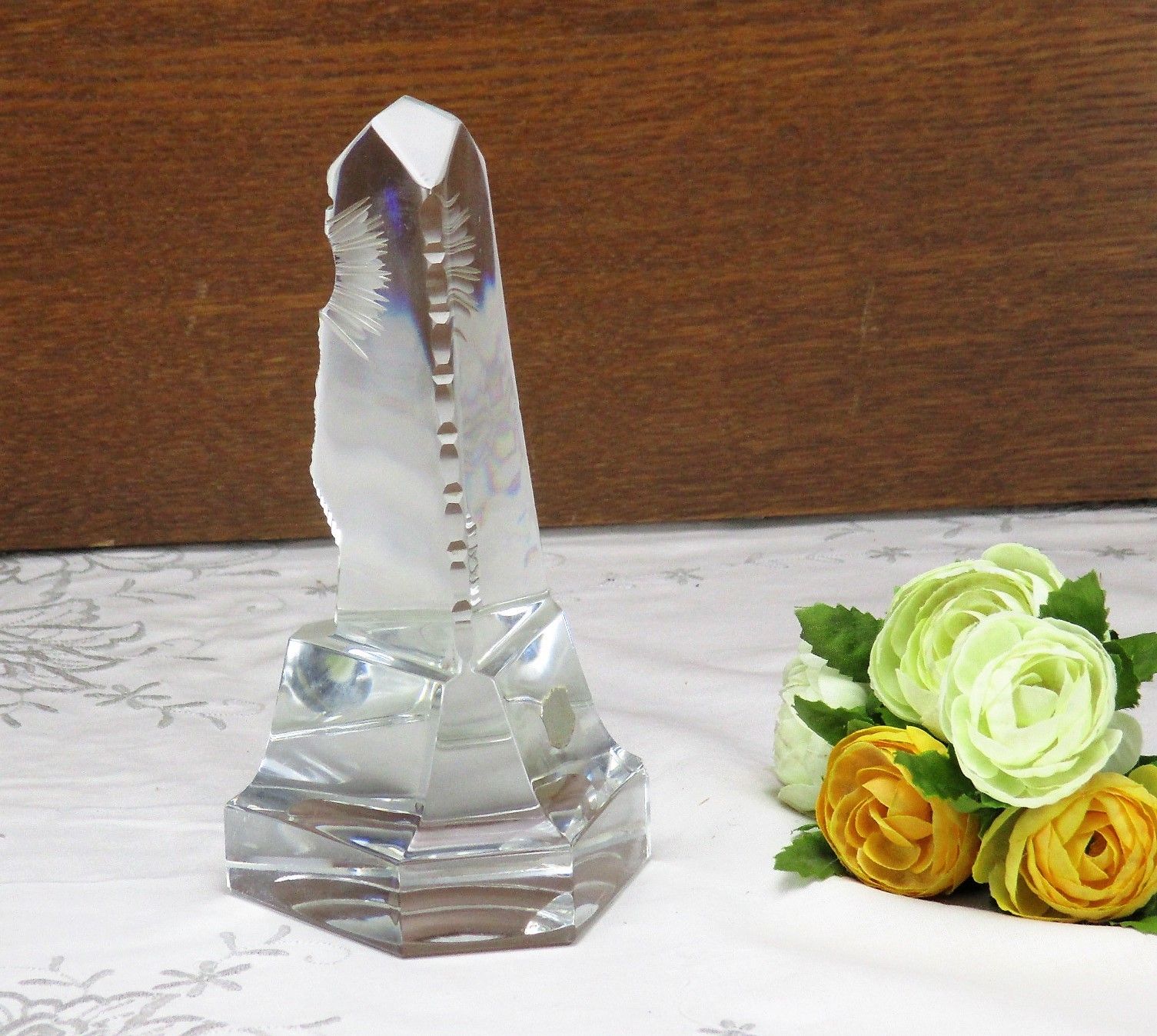 Val St Lambert Crystal Paperweight Trylon Obelisk Chalice Rare Belgium Lovely photo 100.0