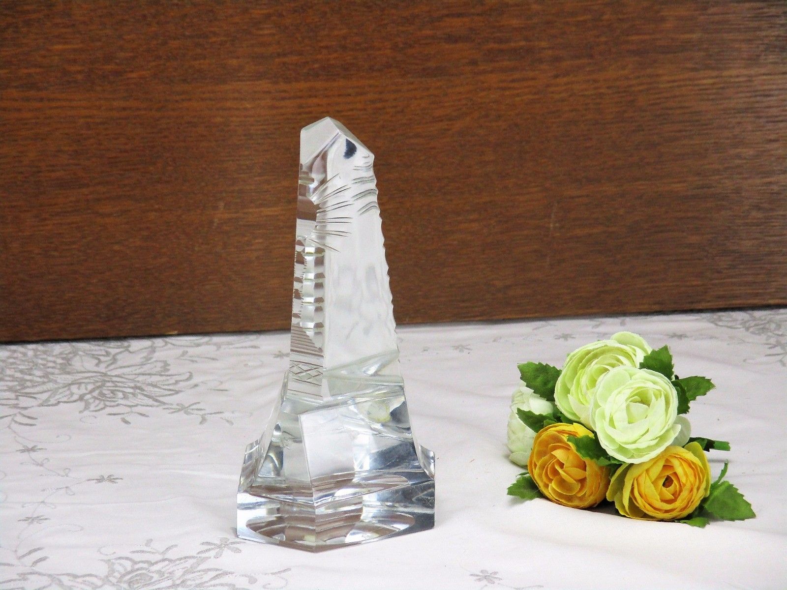 Val St Lambert Crystal Paperweight Trylon Obelisk Chalice Rare Belgium Lovely photo vinterior