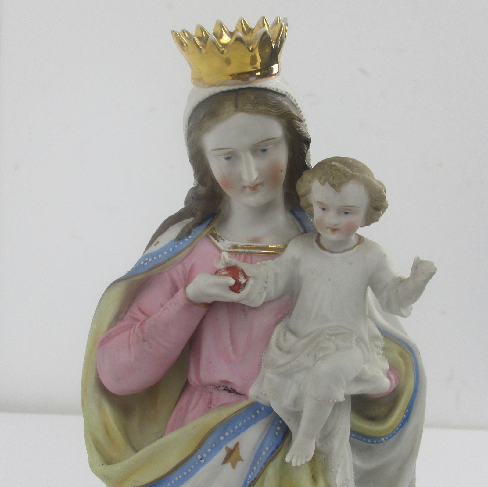 Antique Porcelain Bisque Statue Virgin Mary Our Lady Madonna Infant Holy Heart E photo for sale