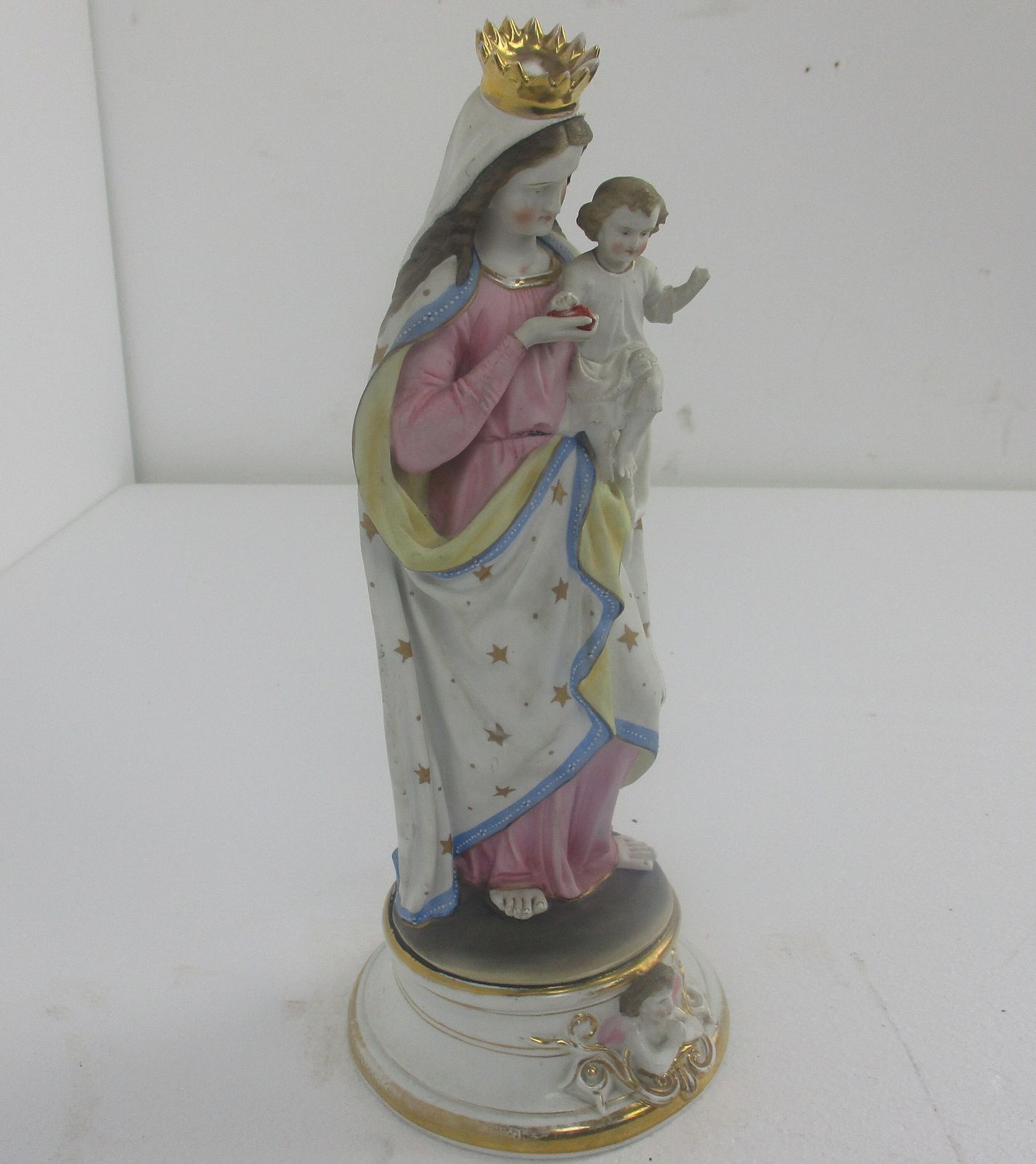 Antique Porcelain Bisque Statue Virgin Mary Our Lady Madonna Infant Holy Heart E photo Art