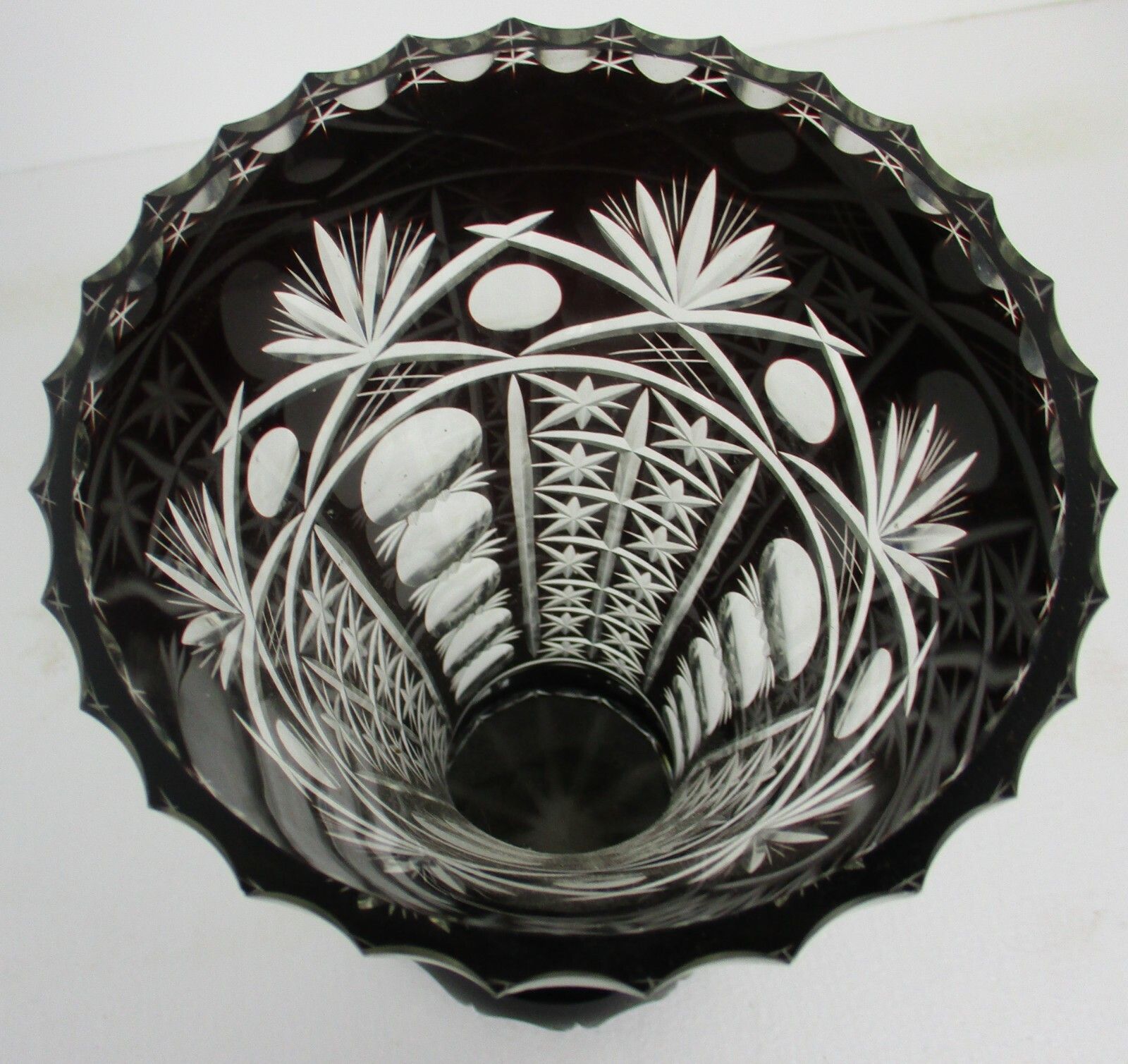 Crystal Ruby Red Clear To Cut Bowl Vase Dot Star Beautiful Vsl Style 13.77" photo 278.0