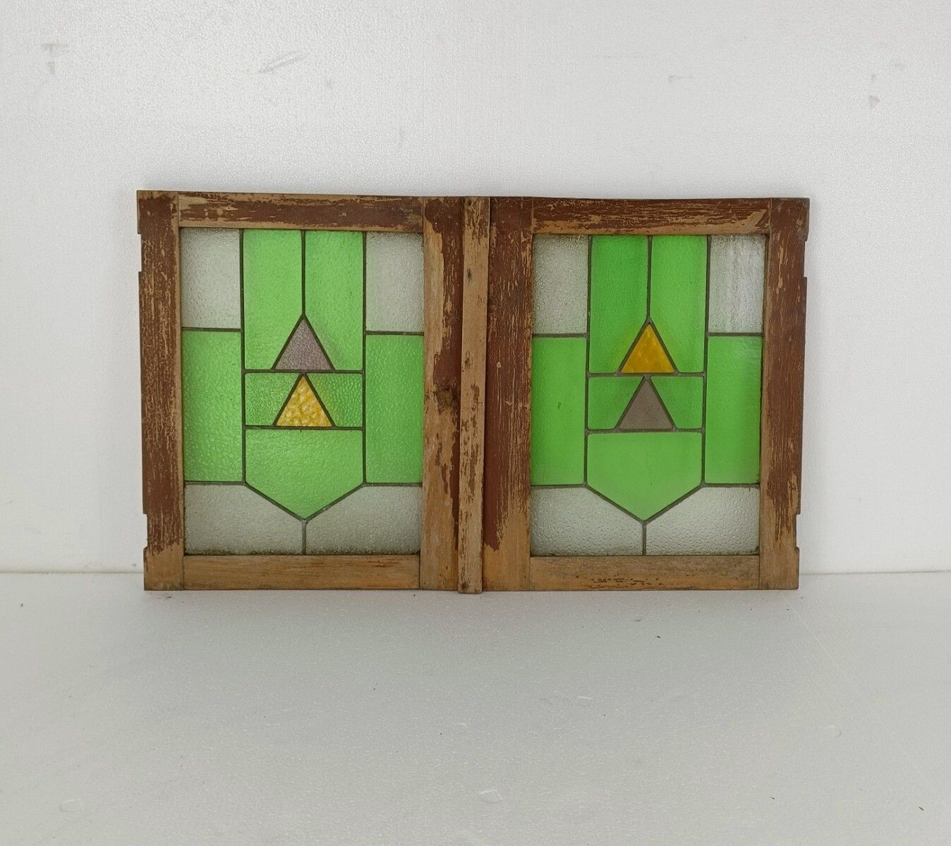 Pair Antique Leaded Glass Hand Carved Wooden Door Panels Reclaimed Architectural photo furniture