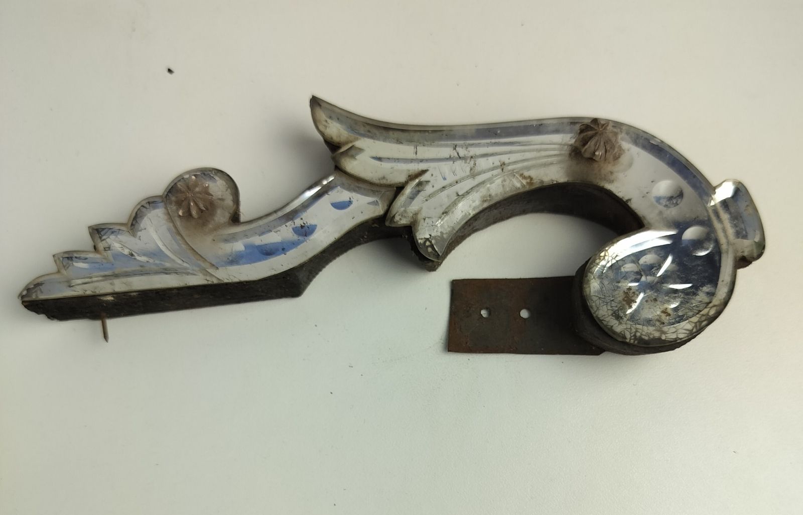 2 Part Art Glass Antique Venetian Mirror Spare Parts On Wood Replacement Archite photo for sale