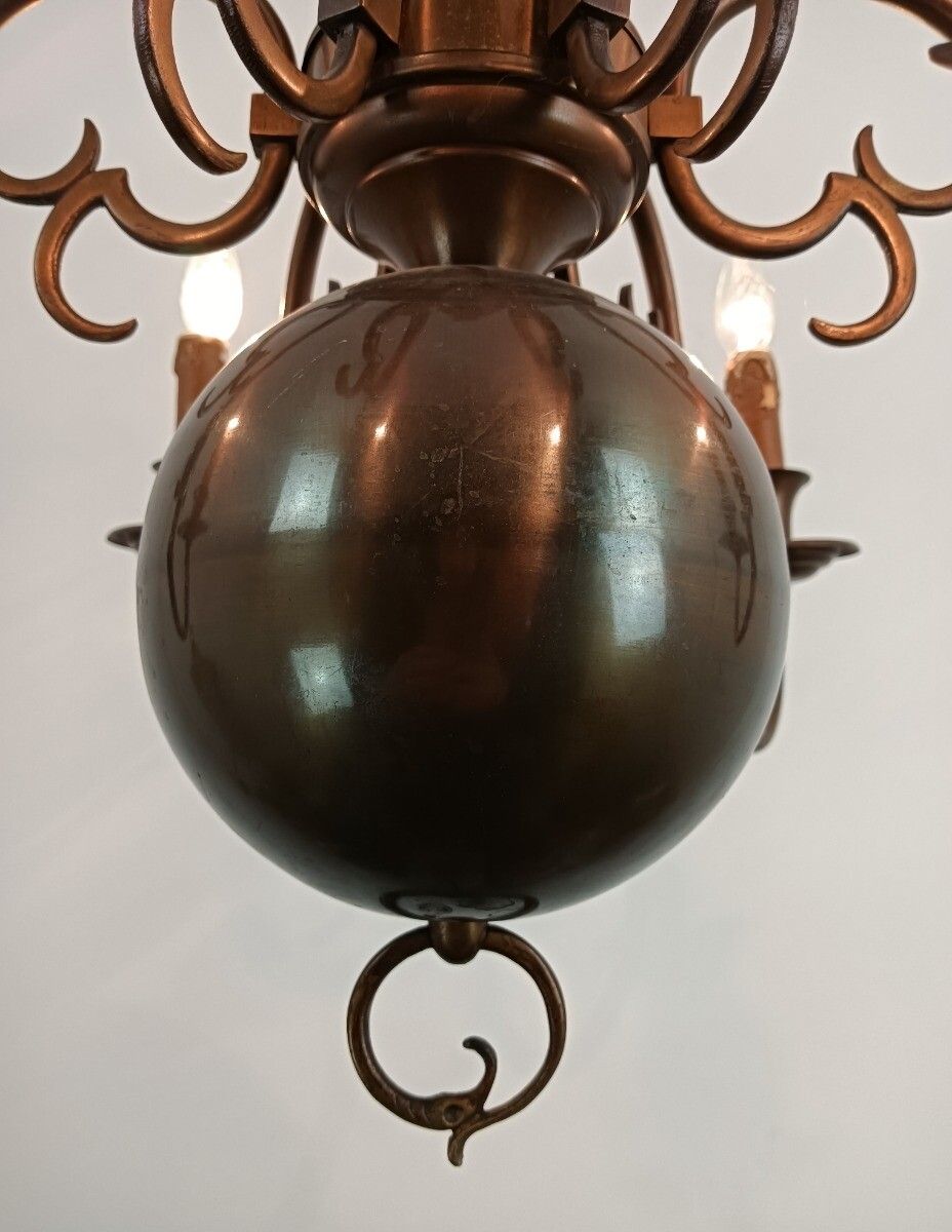 Vintage Dutch Flemish Chandelier Brass Eagles Fish 6 Lights  Farmhouse Style photo vinterior