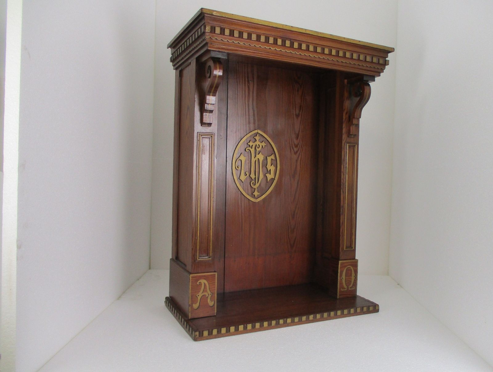 Gothic Gorgeous Wooden Ornate Chapel For Statue Pitch Pine Inlay Antique Stunnin photo furniture