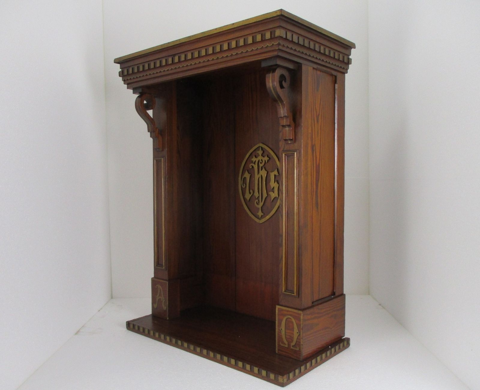 Gothic Gorgeous Wooden Ornate Chapel For Statue Pitch Pine Inlay Antique Stunnin photo Home Decor