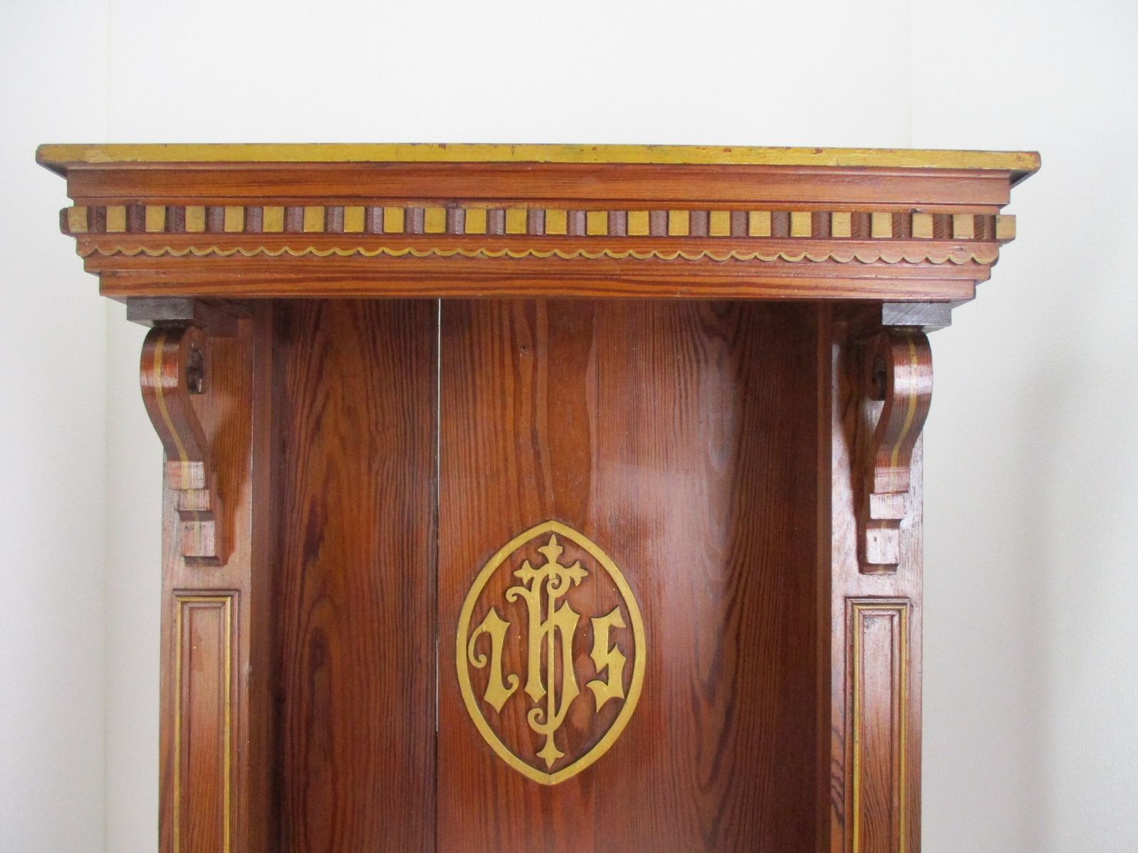 Gothic Gorgeous Wooden Ornate Chapel For Statue Pitch Pine Inlay Antique Stunnin photo vintage