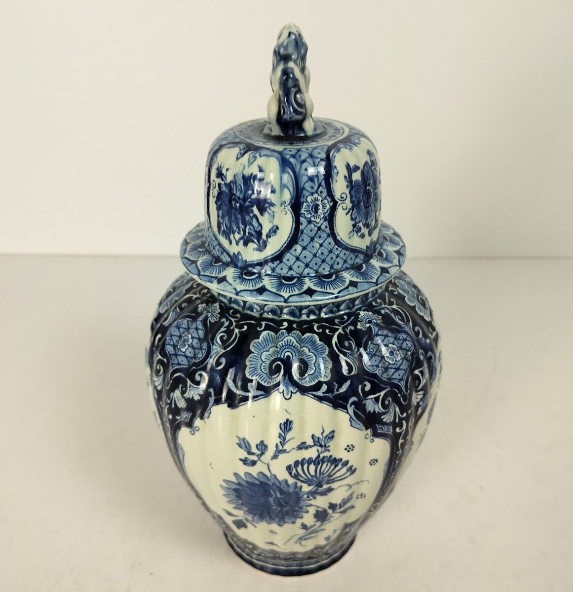 Royal Sphinx Maastricht Marked Delft Vase Urn Blue White Foo Dog  Medium Height photo vinterior