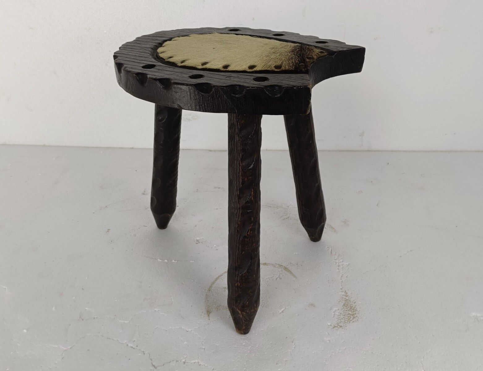 Spanish Milking Stool Table Pedestal Plant Bonsai Stand  Carved Wood Horseshoe photo furniture