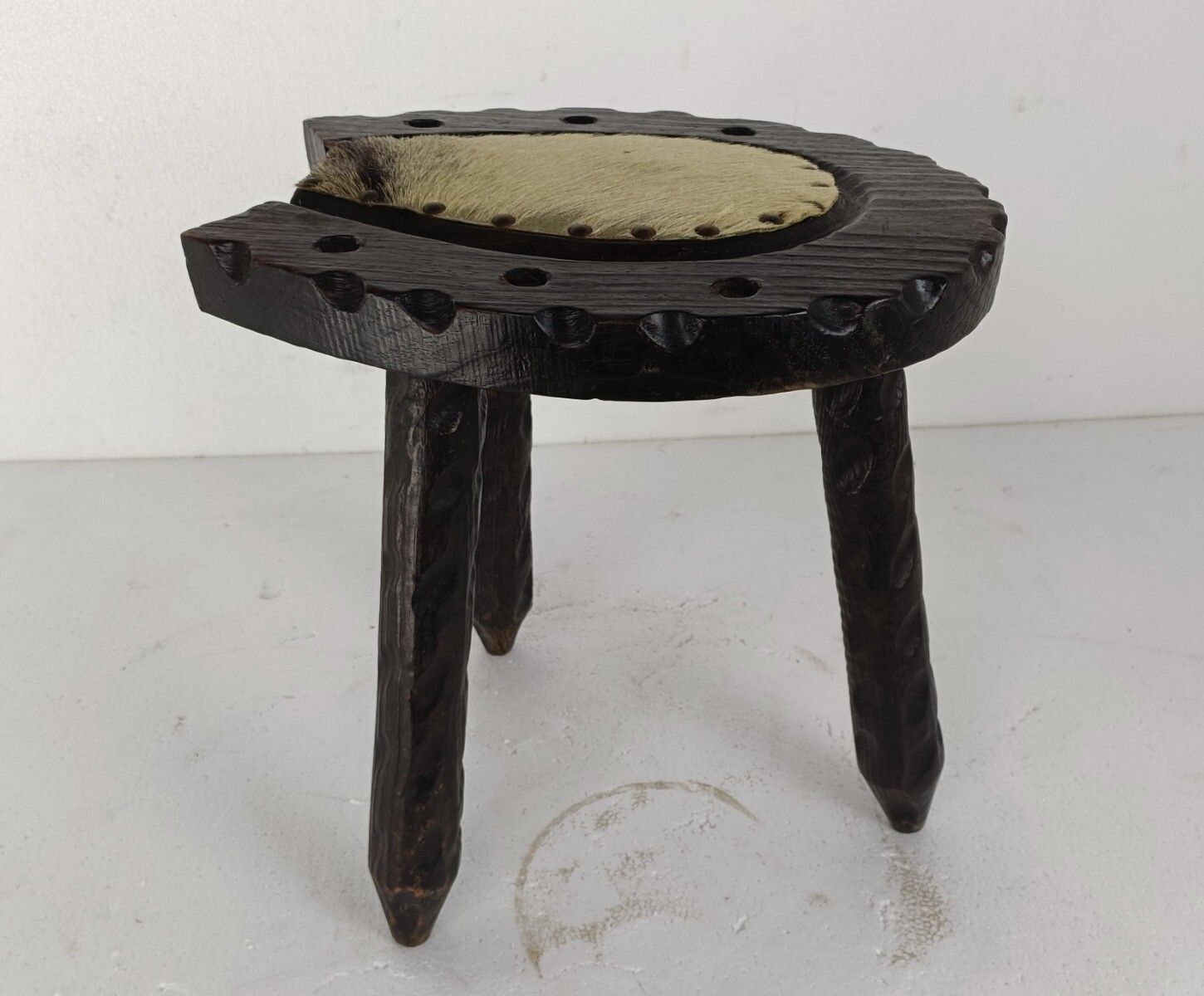 Spanish Milking Stool Table Pedestal Plant Bonsai Stand  Carved Wood Horseshoe photo vinterior