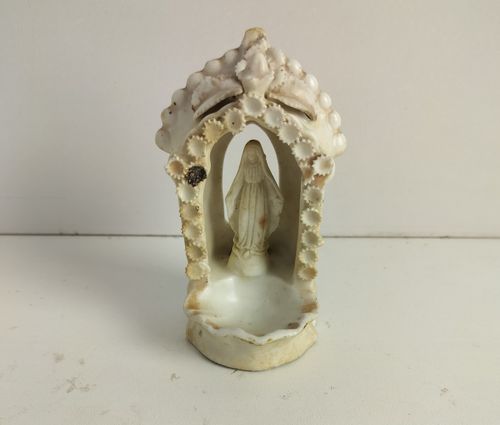 Antique Rare Standing Holy Water Font Vessel Our Lady Madonna Virgin Mary Bisque photo 146.0