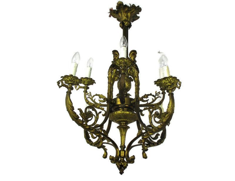 Antique Gothic Castle Chandelier Bronze Doré Gold Gilded Bacchus Grapes Stunning photo furniture
