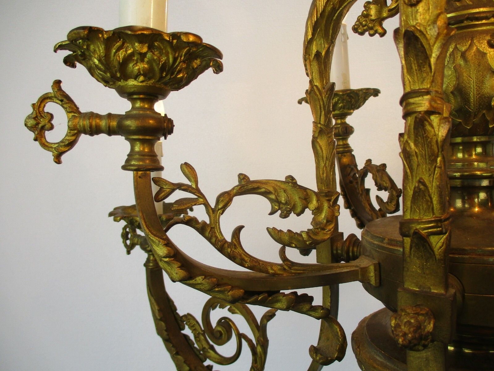 Antique Gothic Castle Chandelier Bronze Doré Gold Gilded Bacchus Grapes Stunning photo Lighting