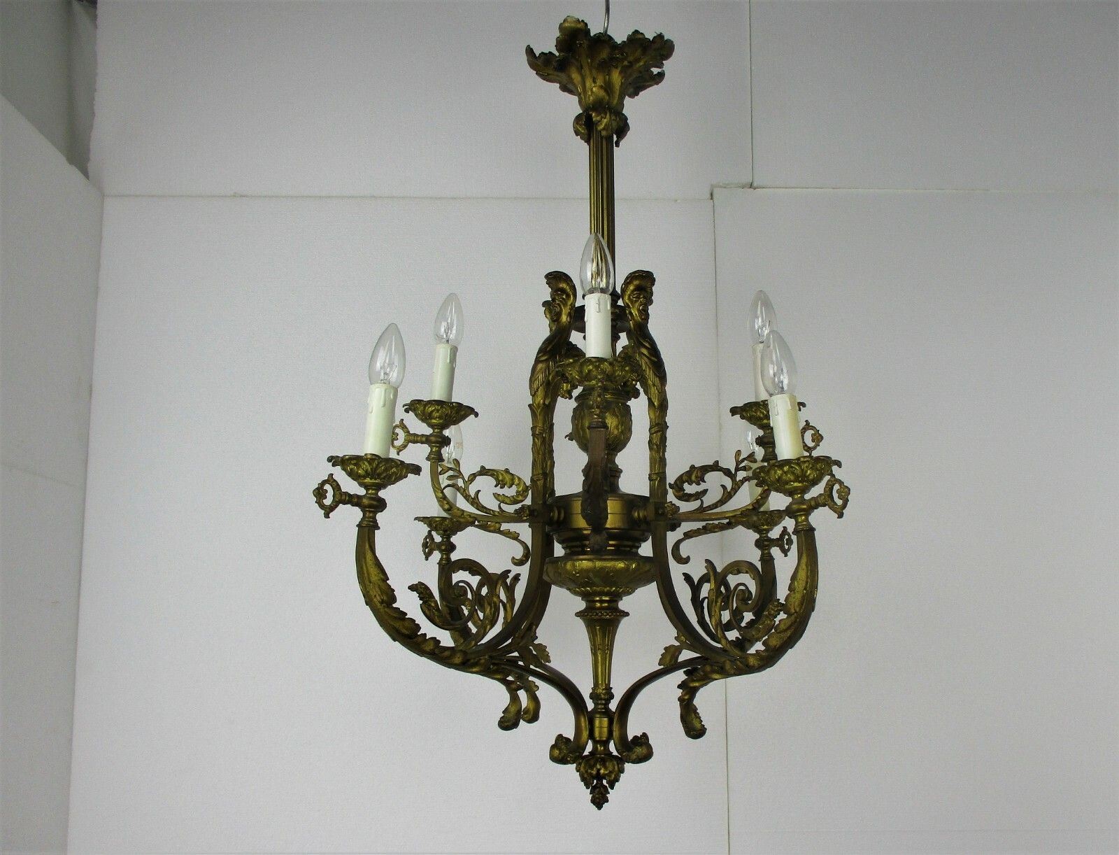 2968.0 Antique Gothic Castle Chandelier Bronze Doré Gold Gilded Bacchus Grapes Stunning photo