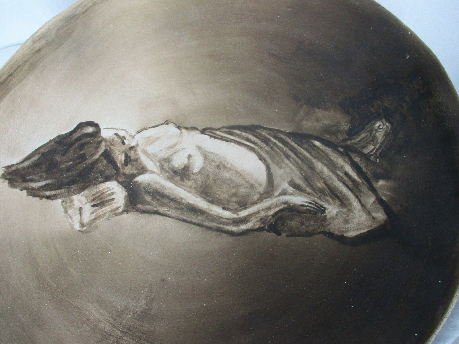 Ceramic Xl Charger Plate Decoration Centerpiece Hand Painted Nude Girl Signed Jo photo for sale