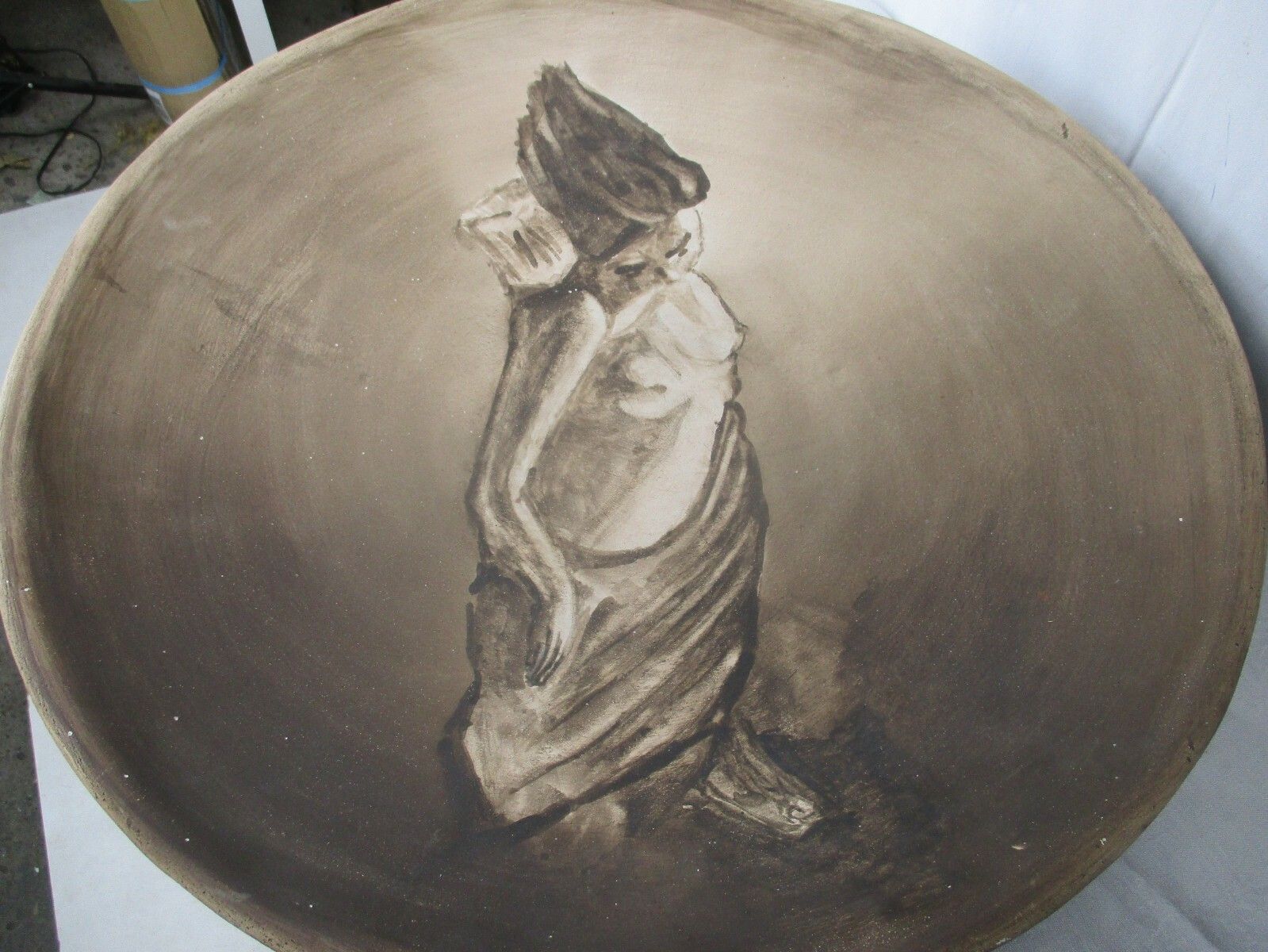 Ceramic Xl Charger Plate Decoration Centerpiece Hand Painted Nude Girl Signed Jo photo Home Decor