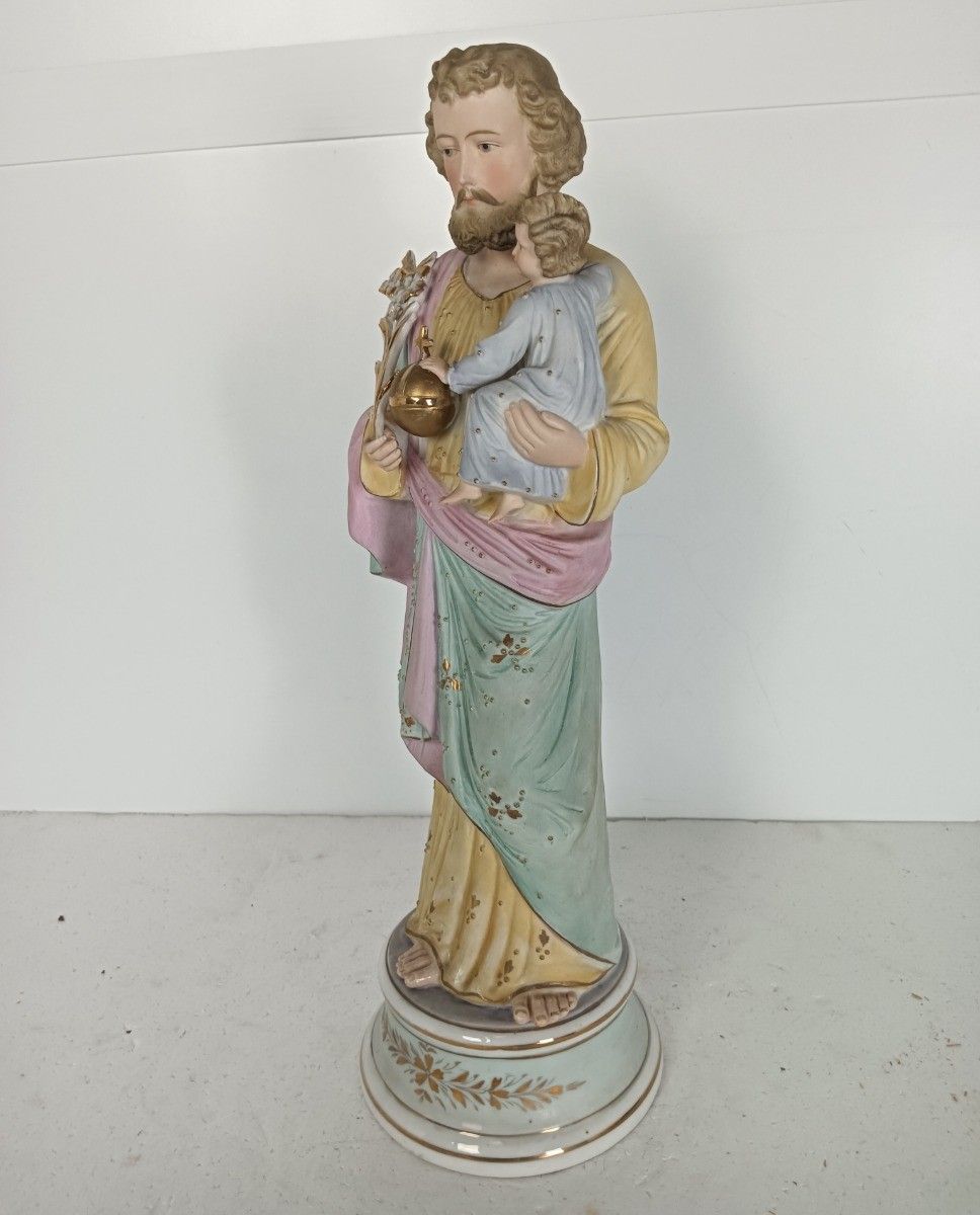 Antique Porcelain Bisque Statue Saint Joseph And Infant Jesus Protector Of Homes photo for sale