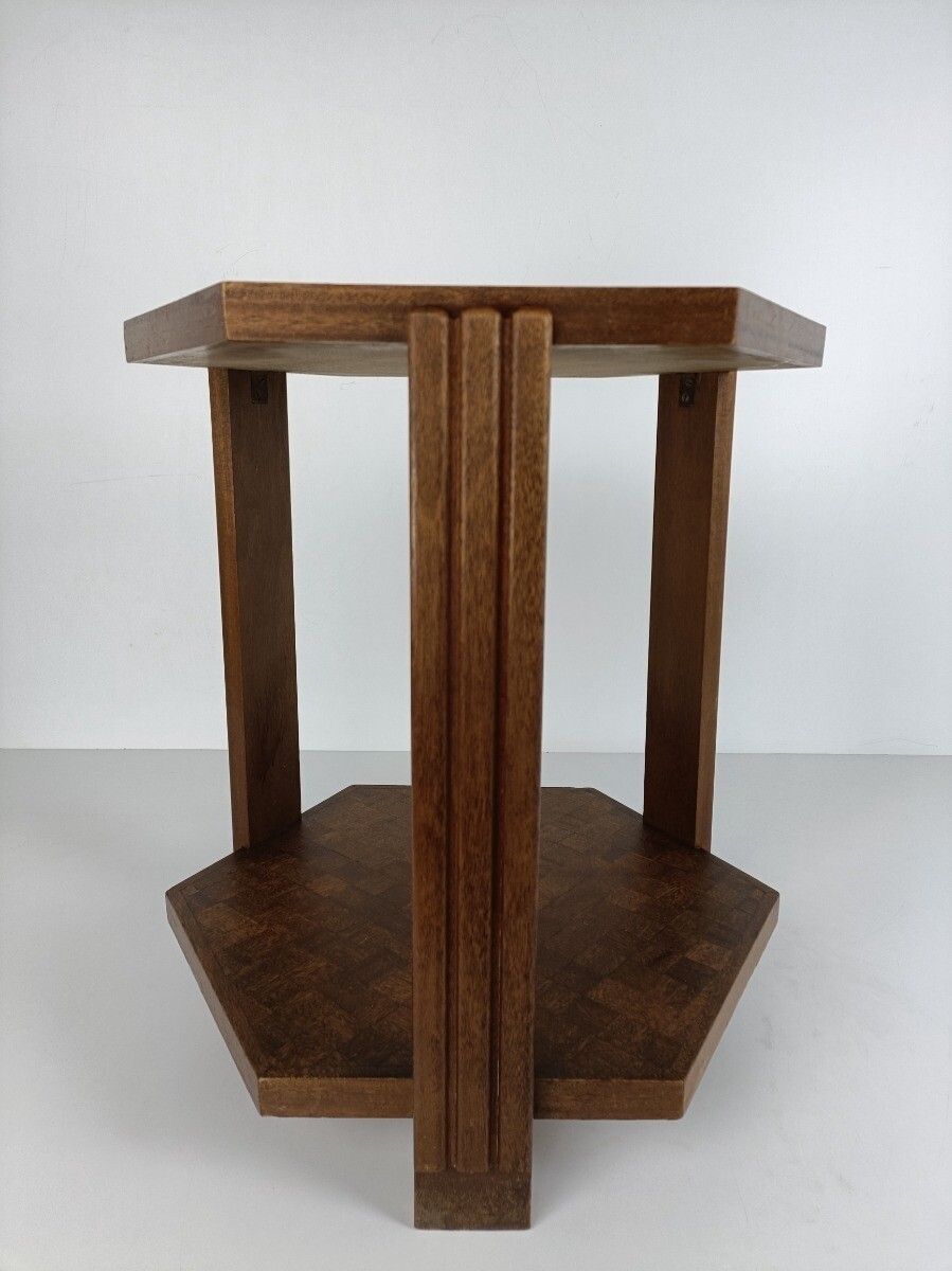 Antique Art Deco Table Gorgeous Inlay Style On Top Patchwork Block Style Wood photo 485.0