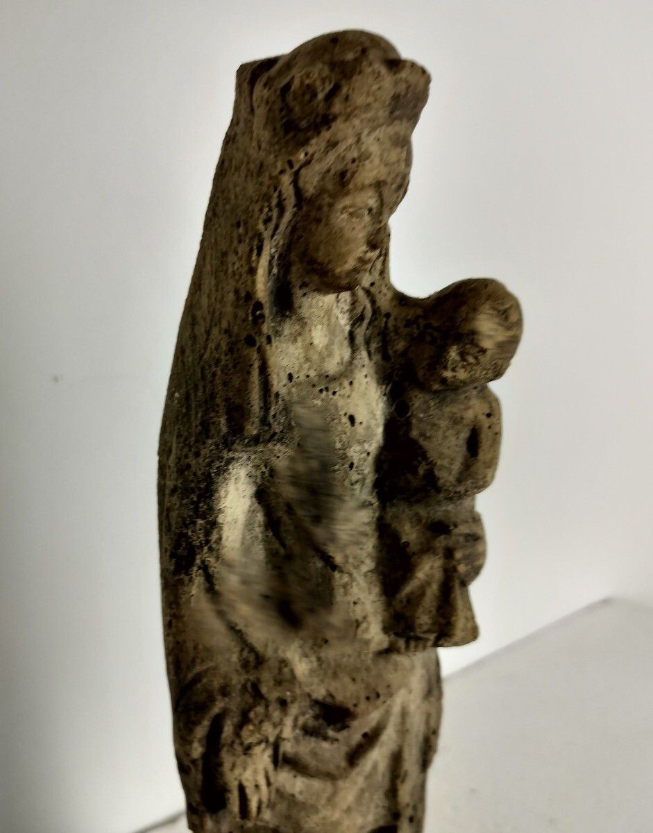 Outdoor Protection Carved Stone French Virgin Mary Infant Jesus Htf  Madonna Chr photo 223.0