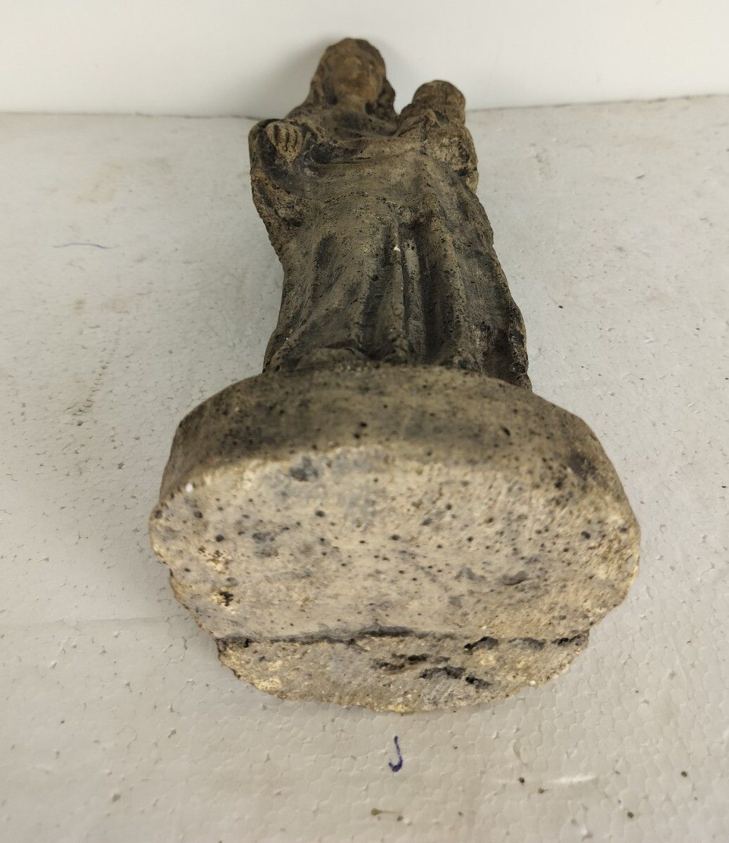 Outdoor Protection Carved Stone French Virgin Mary Infant Jesus Htf  Madonna Chr photo vintage