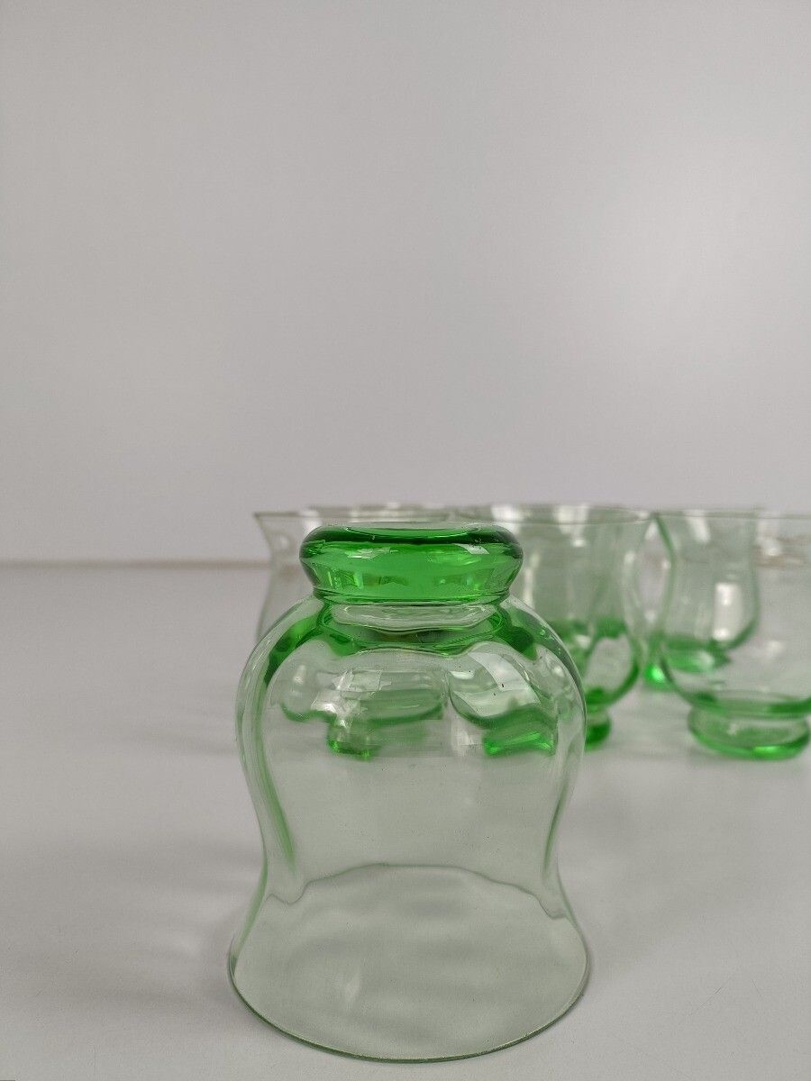 Set Of 9 Antique Green Glass Art Deco Drinking Tumbler Glasses photo vintage