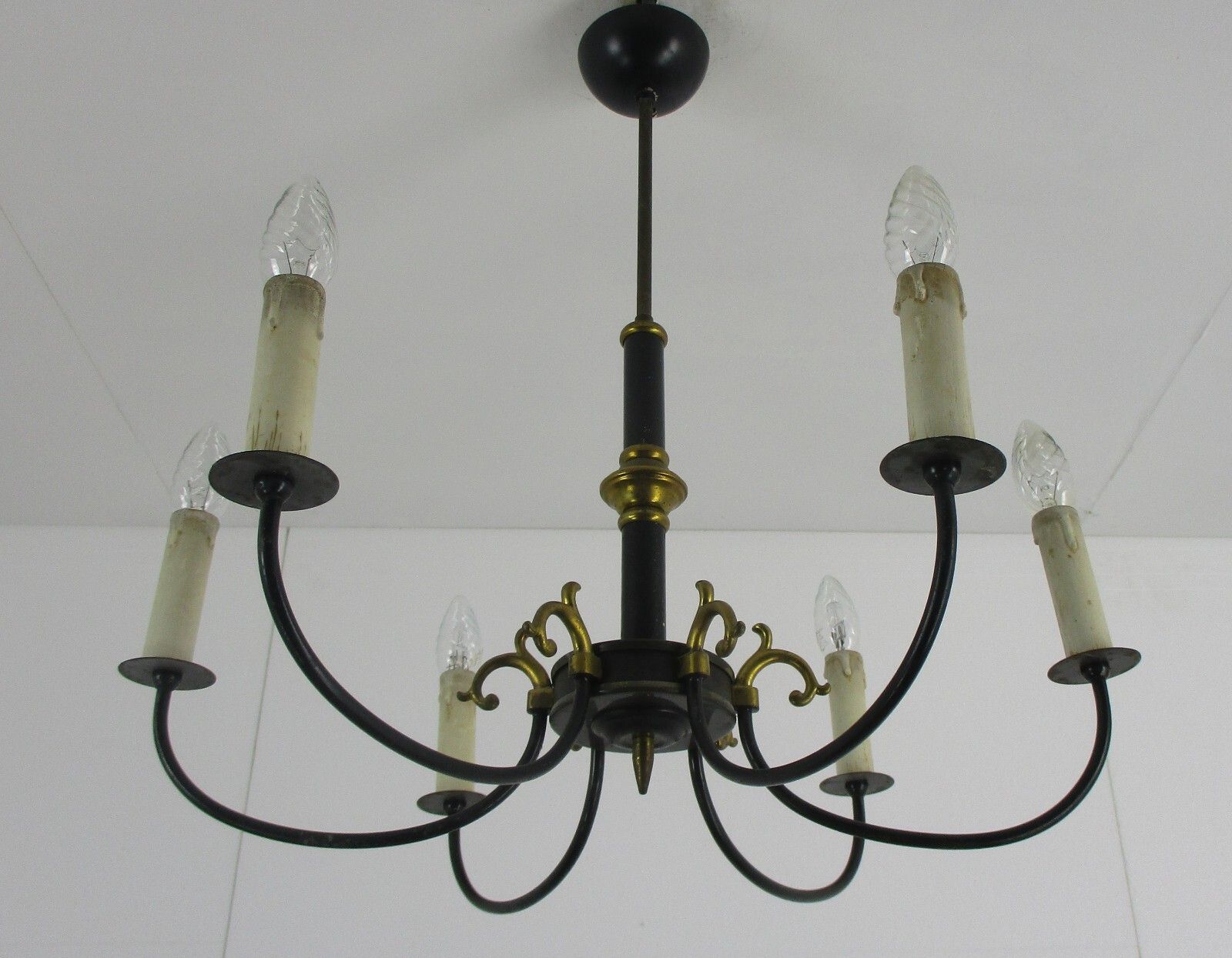 6 Arms Lights Pan Chandelier Revival French Vintage Modernist Brass photo furniture