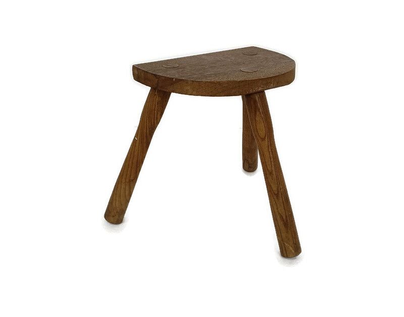 Vintage Hand Carved Wood Milking Stool Pedestal Table Plant Flower Bonsai Stand