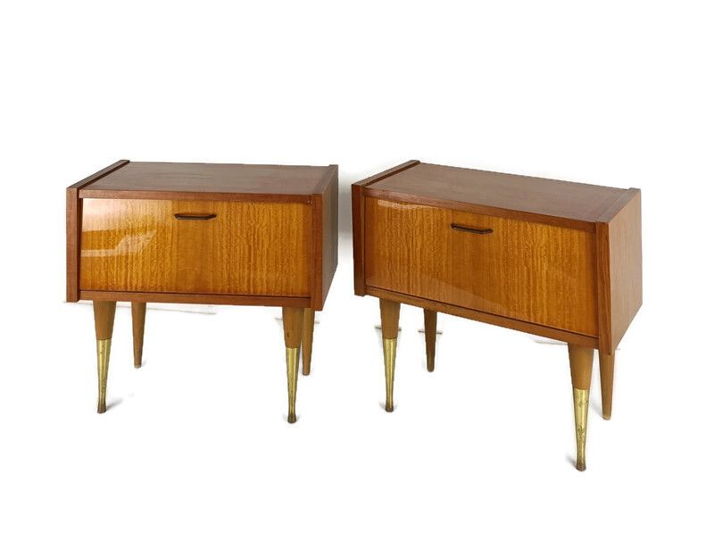 Pair Couple Vintage Teak Nightstands End Tables Mid Century Modern Modernist
