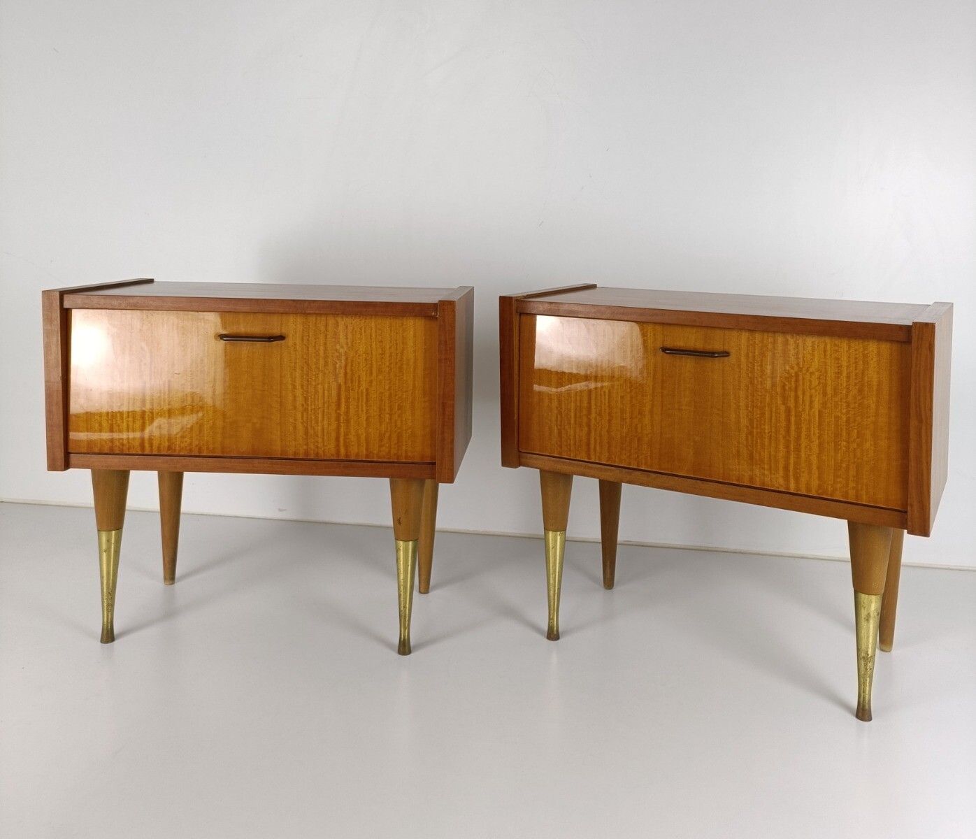 Pair Couple Vintage Teak Nightstands End Tables Mid Century Modern Modernist photo furniture