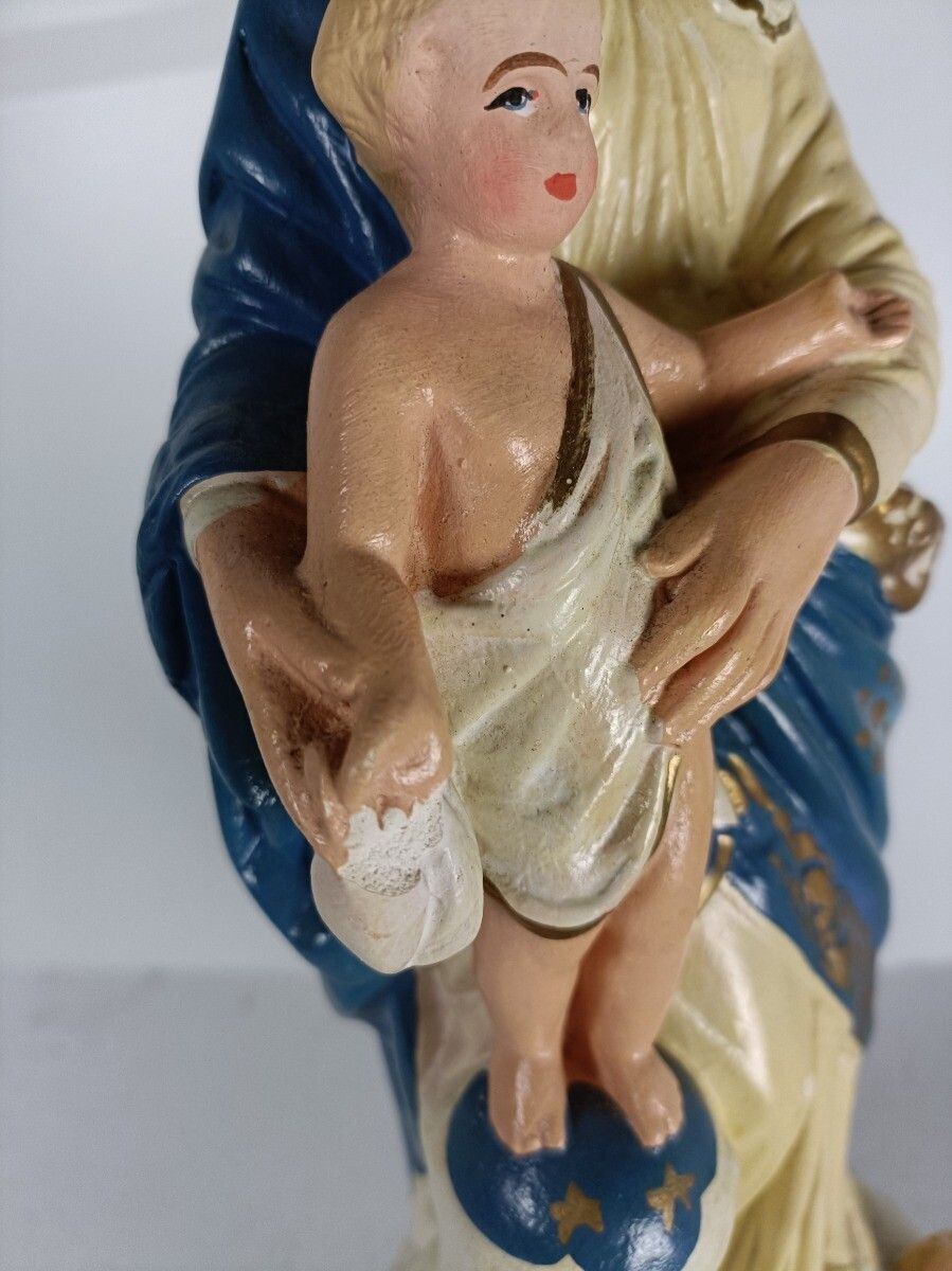 photo furniture Antique Neo Gothic Statue Plaster Polychrome Our Lady Of Victory With Infant Ang