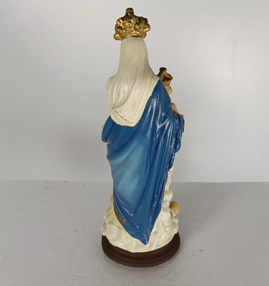 photo for sale Antique Neo Gothic Statue Plaster Polychrome Our Lady Of Victory With Infant Ang