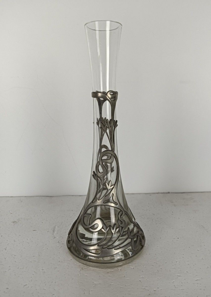 Art Deco Vase Glass Etain Tin Belgium Marked Potstainiers Beautiful photo furniture